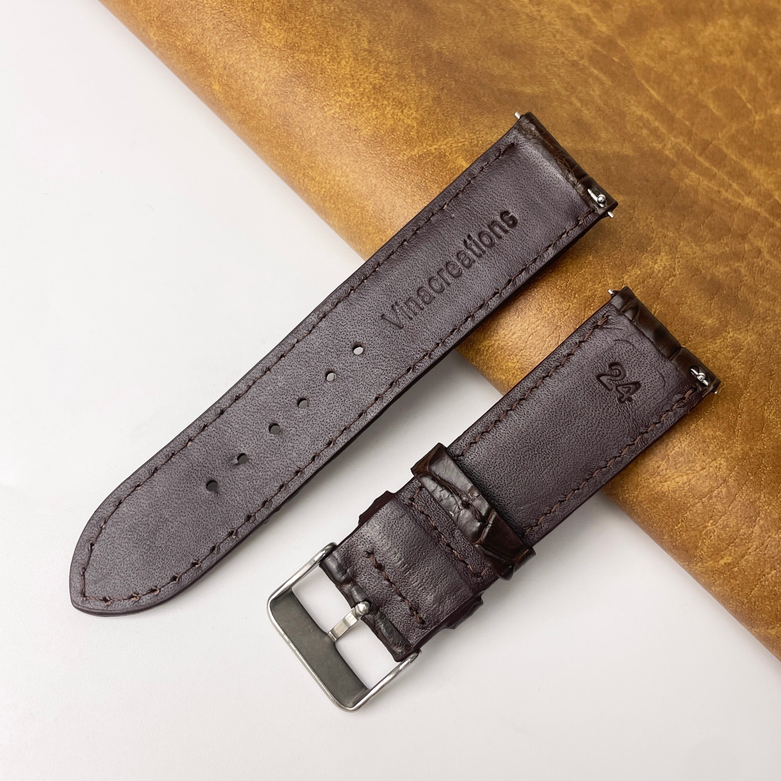 Dark Brown Unique Alligator Leather Watch Band For Men