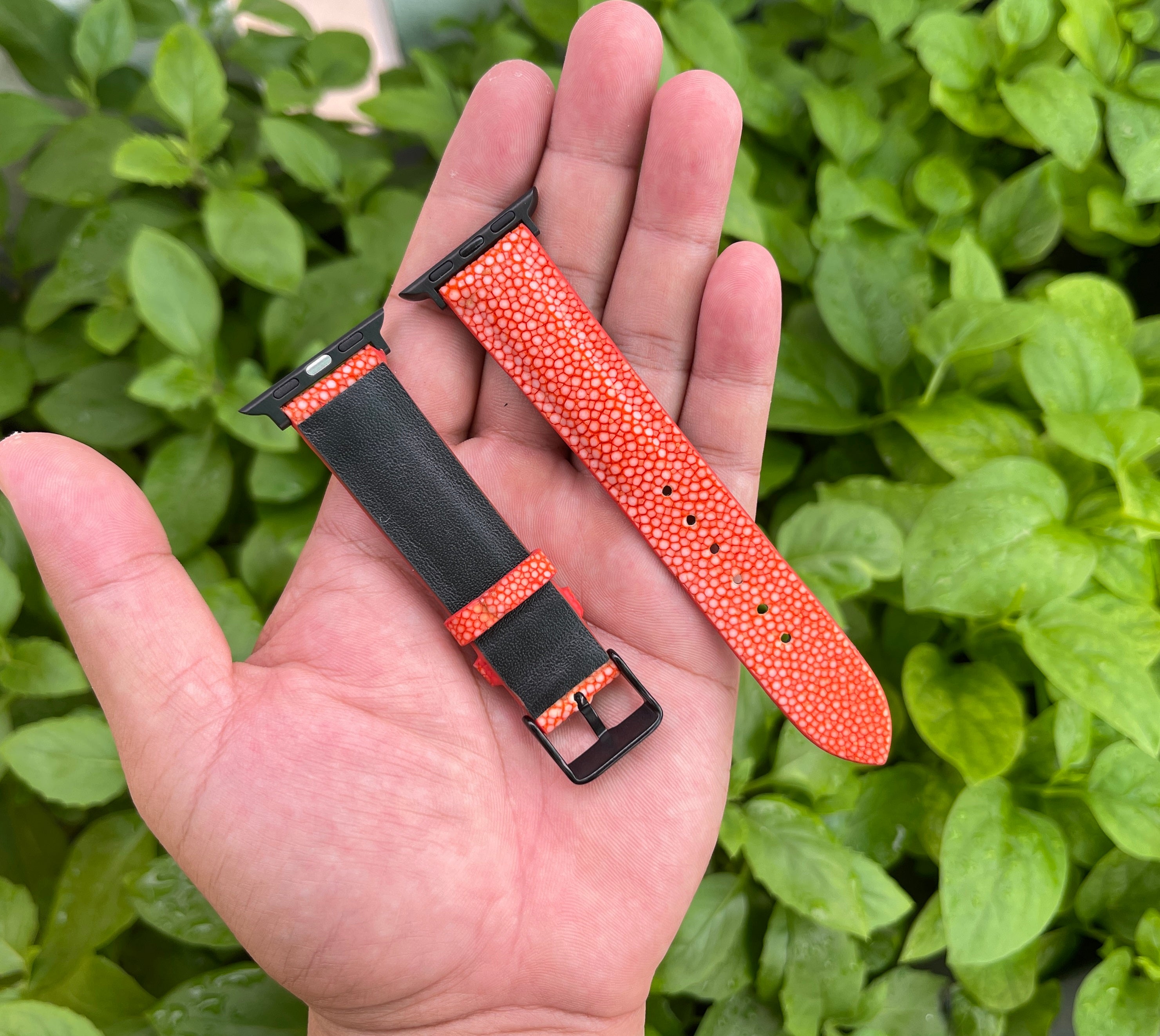 Orange Stingray Leather Watch Band Compatible with Apple Wa