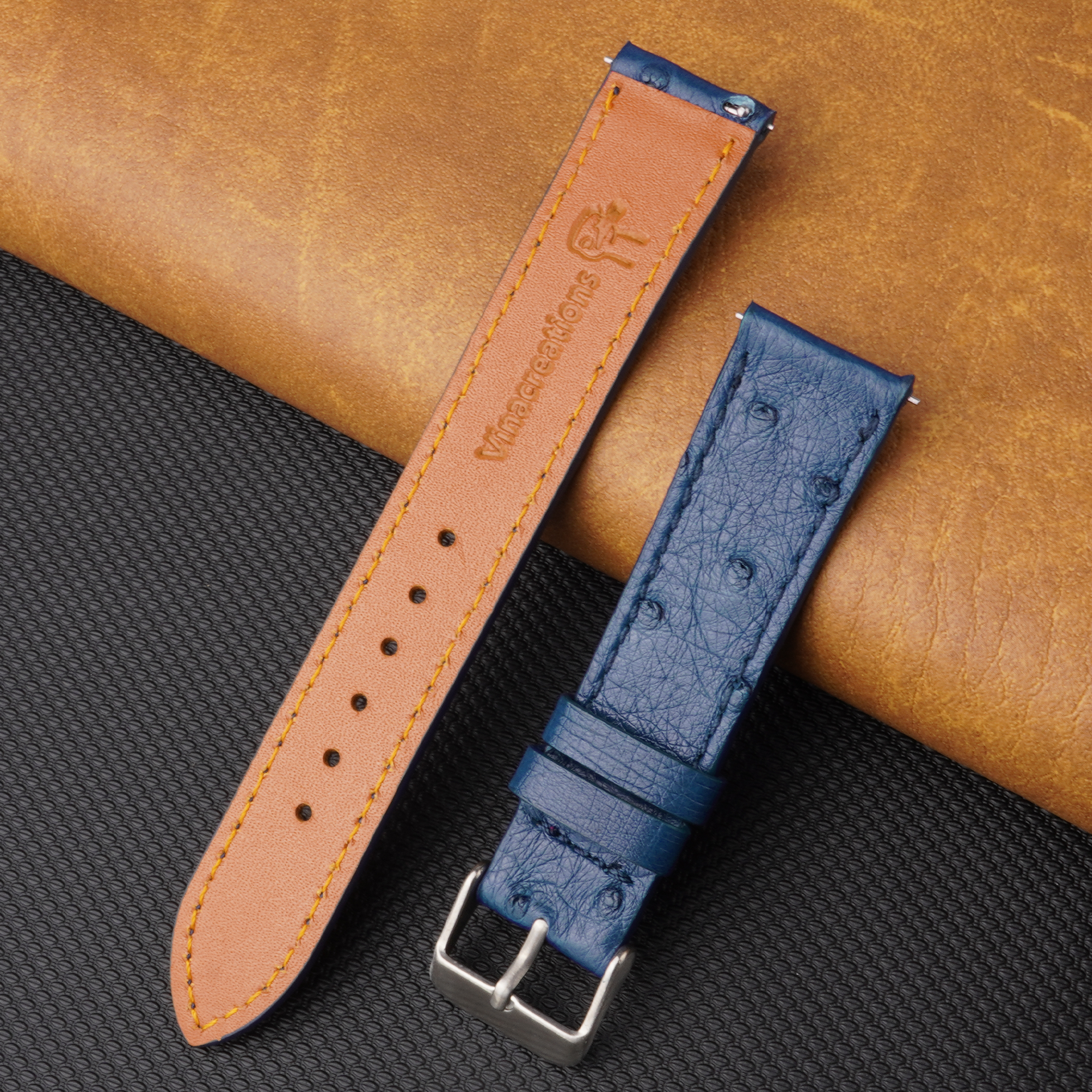 Slim Blue Ostrich Leather Watch Band