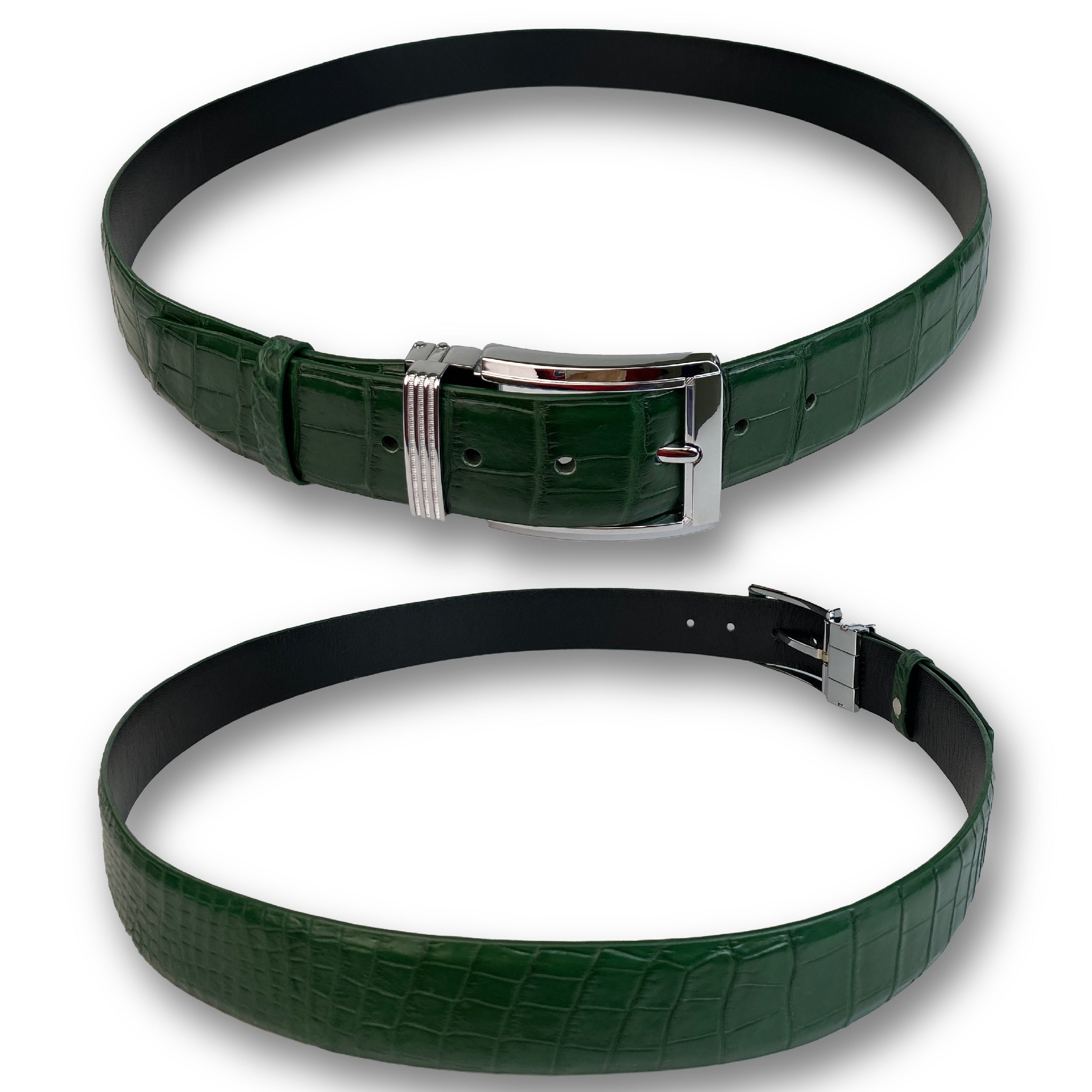 Handmade Green Alligator Belt Men's - Crocodile Skin Belly Belt 1.5" - Pin Buckle