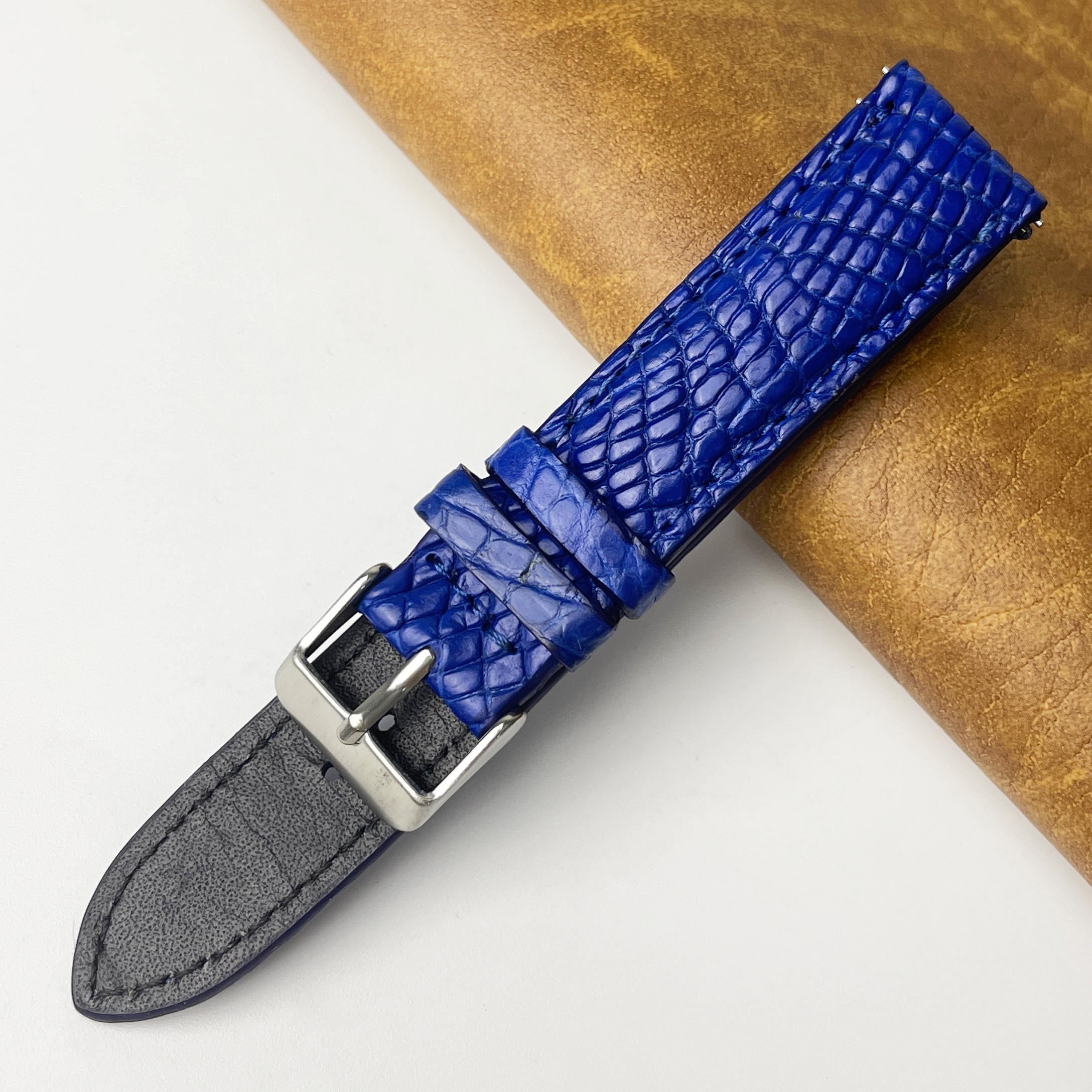 blue unique pattern alligator watch band for men