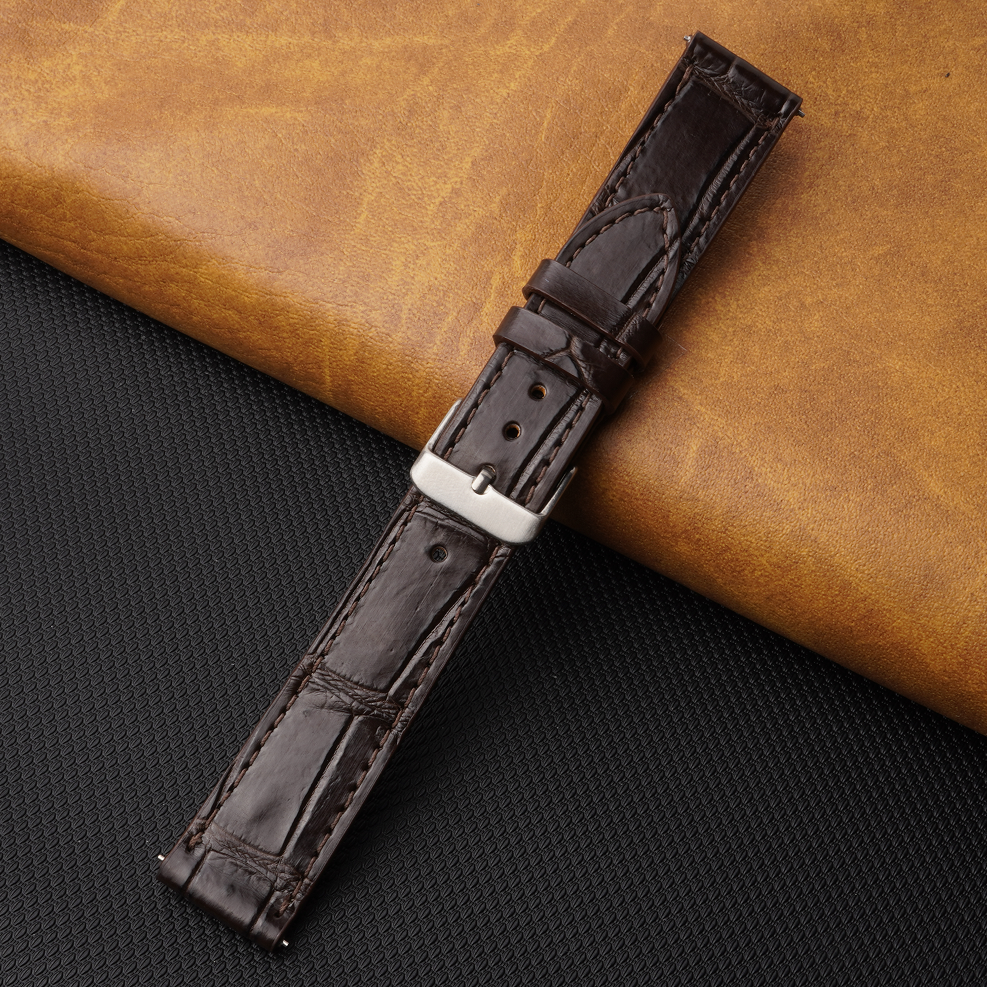 Flat Dark Brown Alligator Leather Watch Band