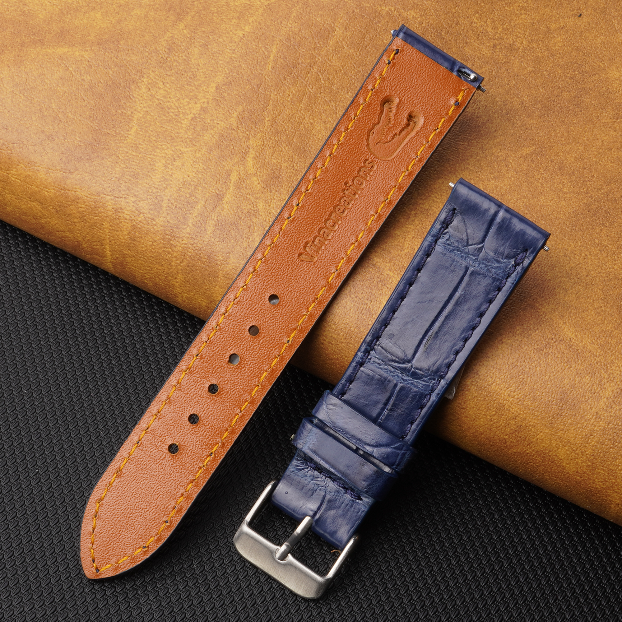 Flat Navy Blue Alligator Leather Watch Band