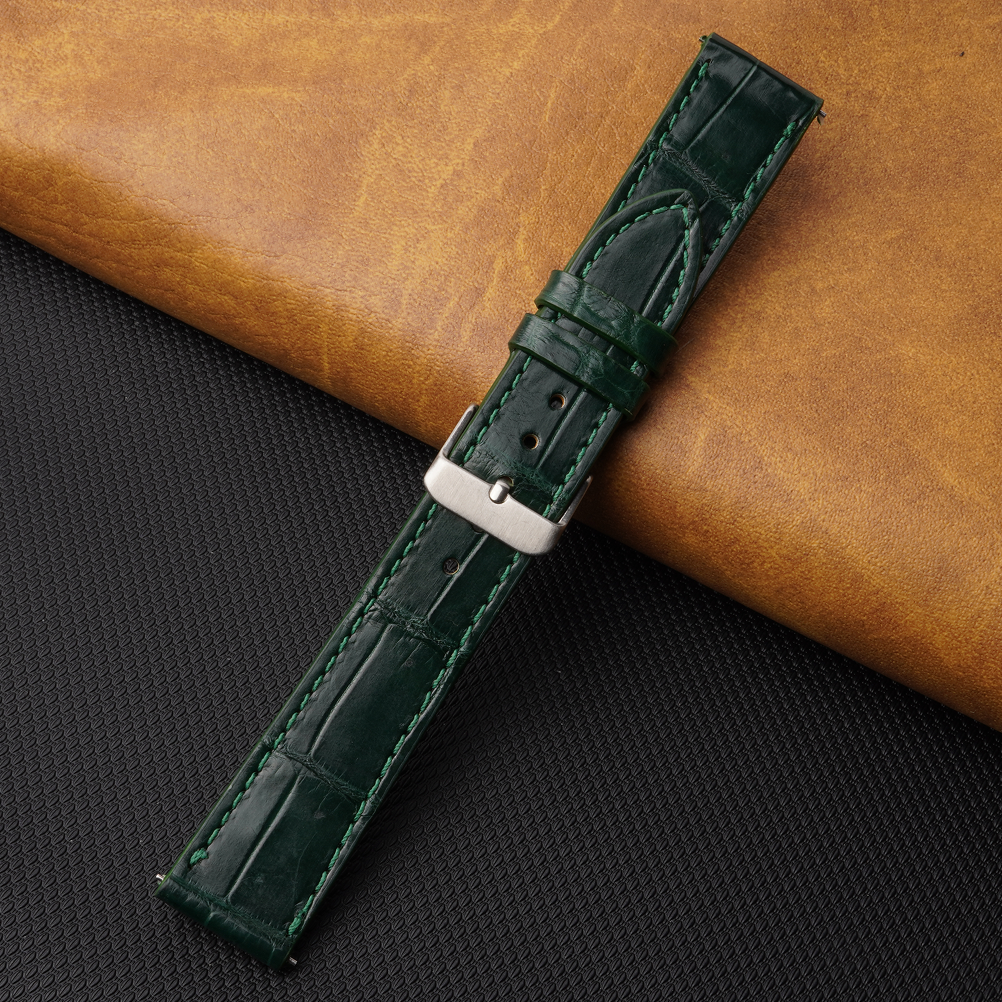 Flat Green Alligator Leather Watch Band