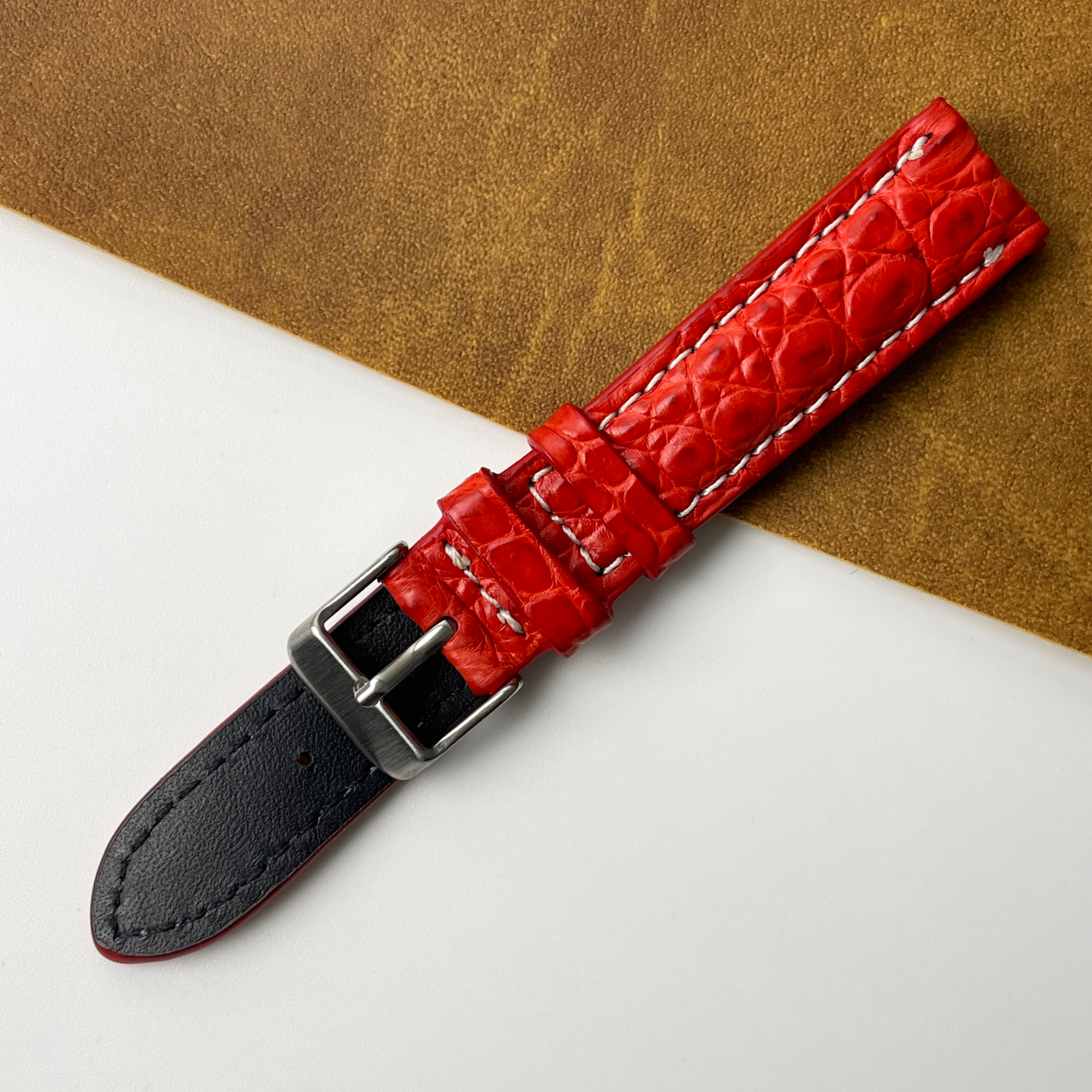 Poppy Red Unique Texture Alligator Leather Watch Strap For Men