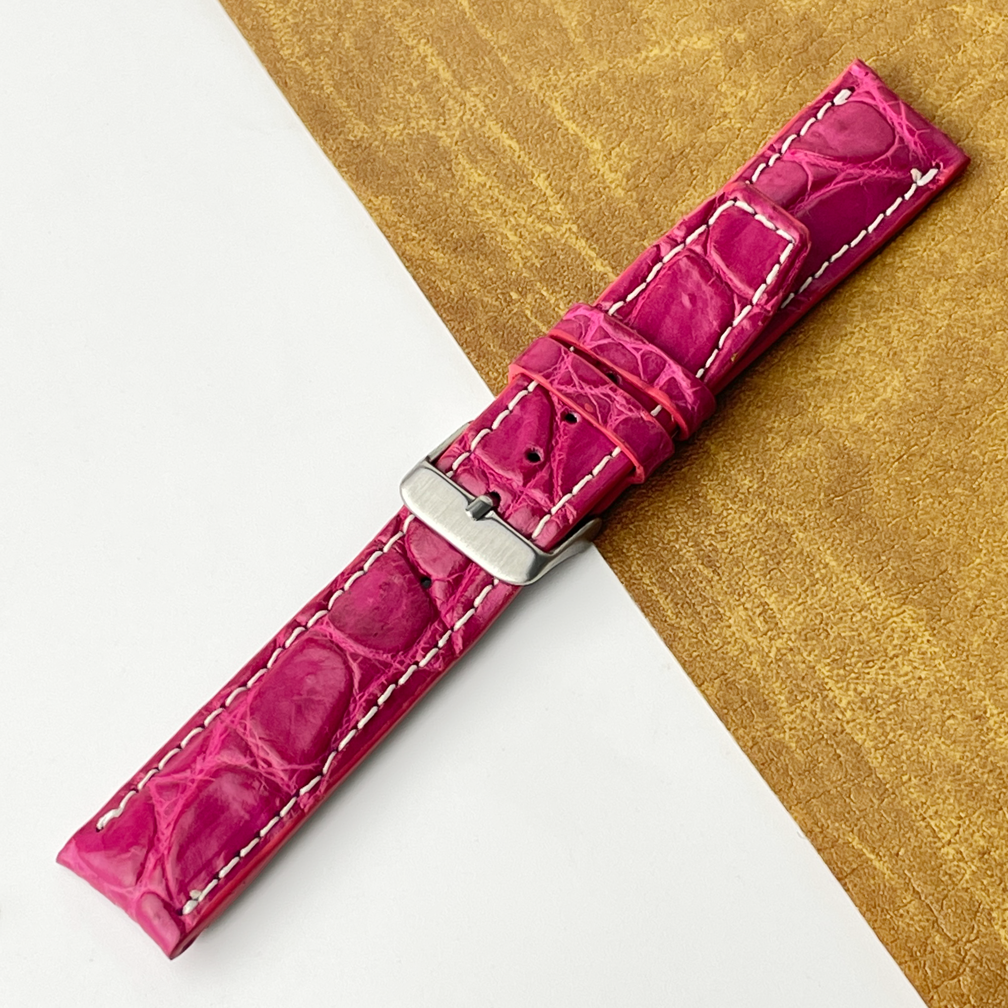 Pink Unique Pattern Alligator Leather Watch Band