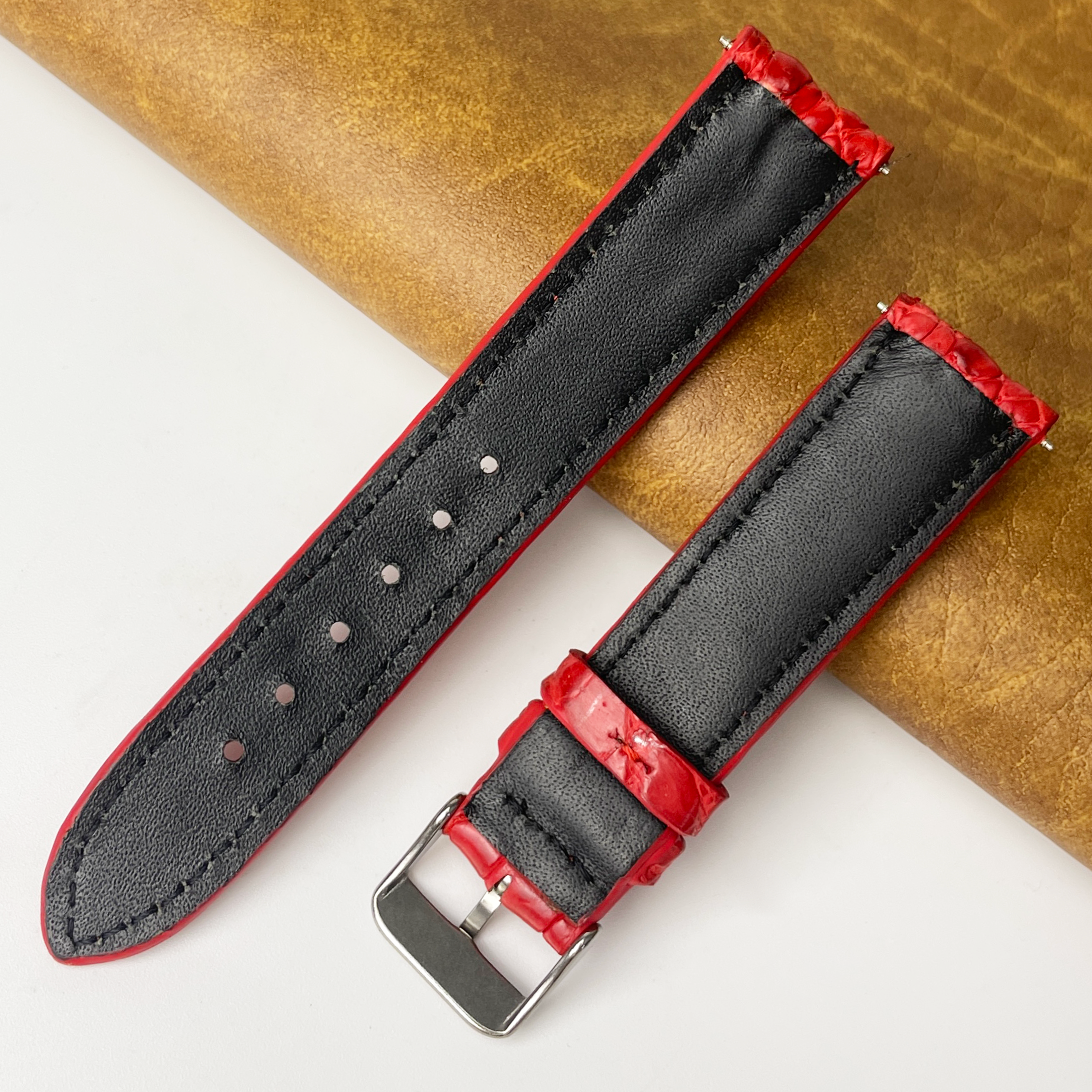 Bright Red Unique Texture Alligator Leather Watch Band For Me