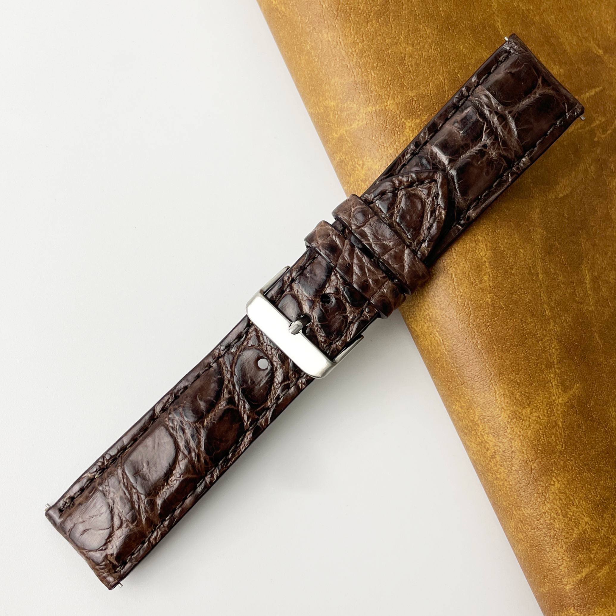 24mm Dark Brown Unique Texture Alligator Leather Watch Band For Men