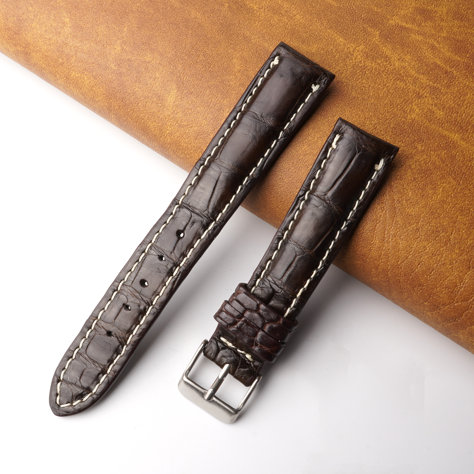 18mm Dark Brown Unique Alligator Leather Watch Band For Men | DH-77C