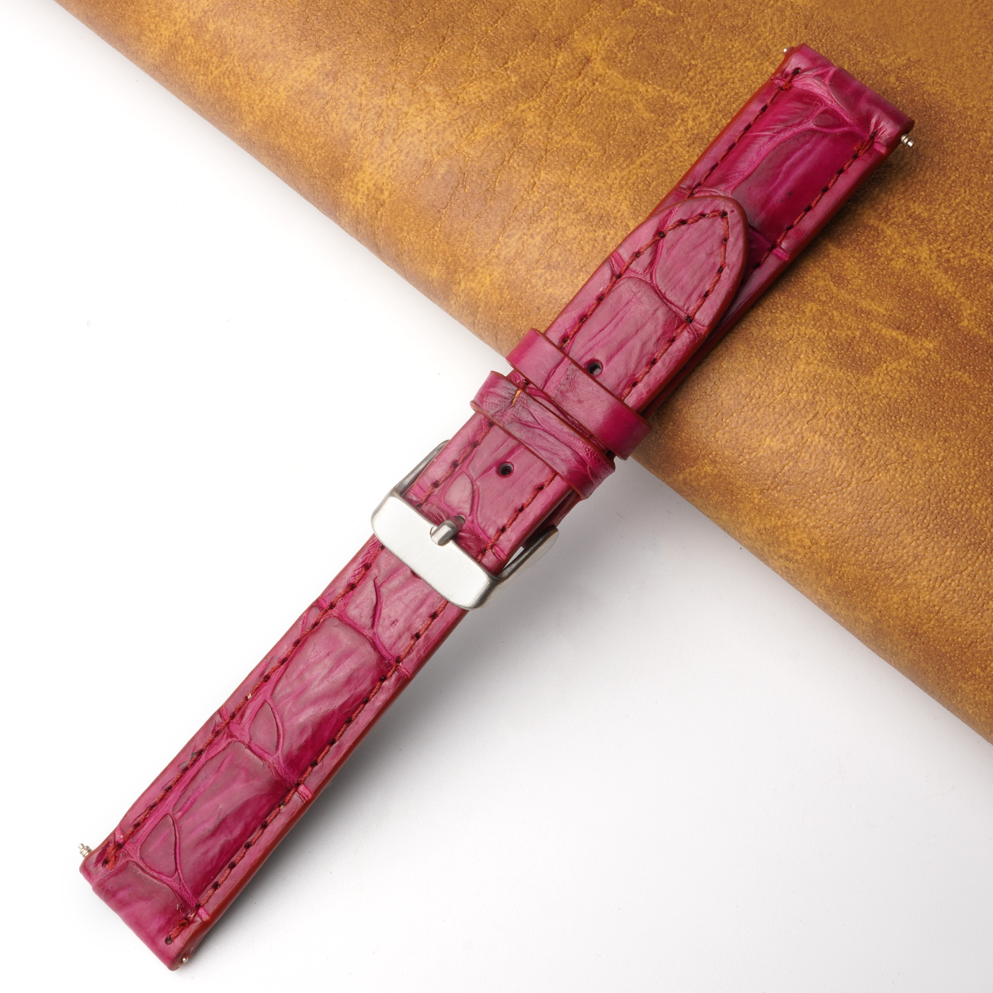 18mm Pink  Unique Pattern Alligator Leather Watch Band For Men DH-225E