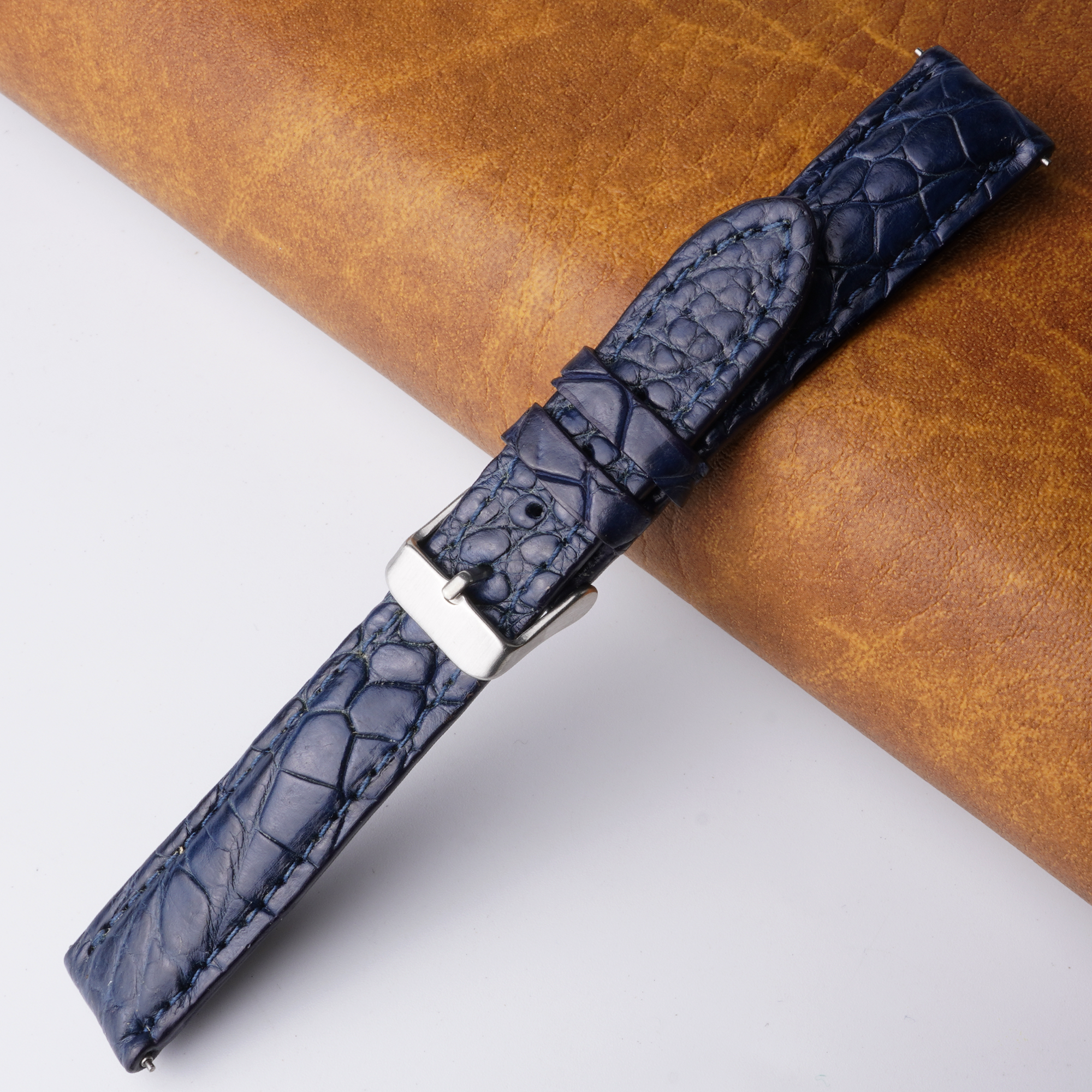 18mm Navy Blue Unique Pattern Alligator Leather Watch Band For Men HD-49DKV