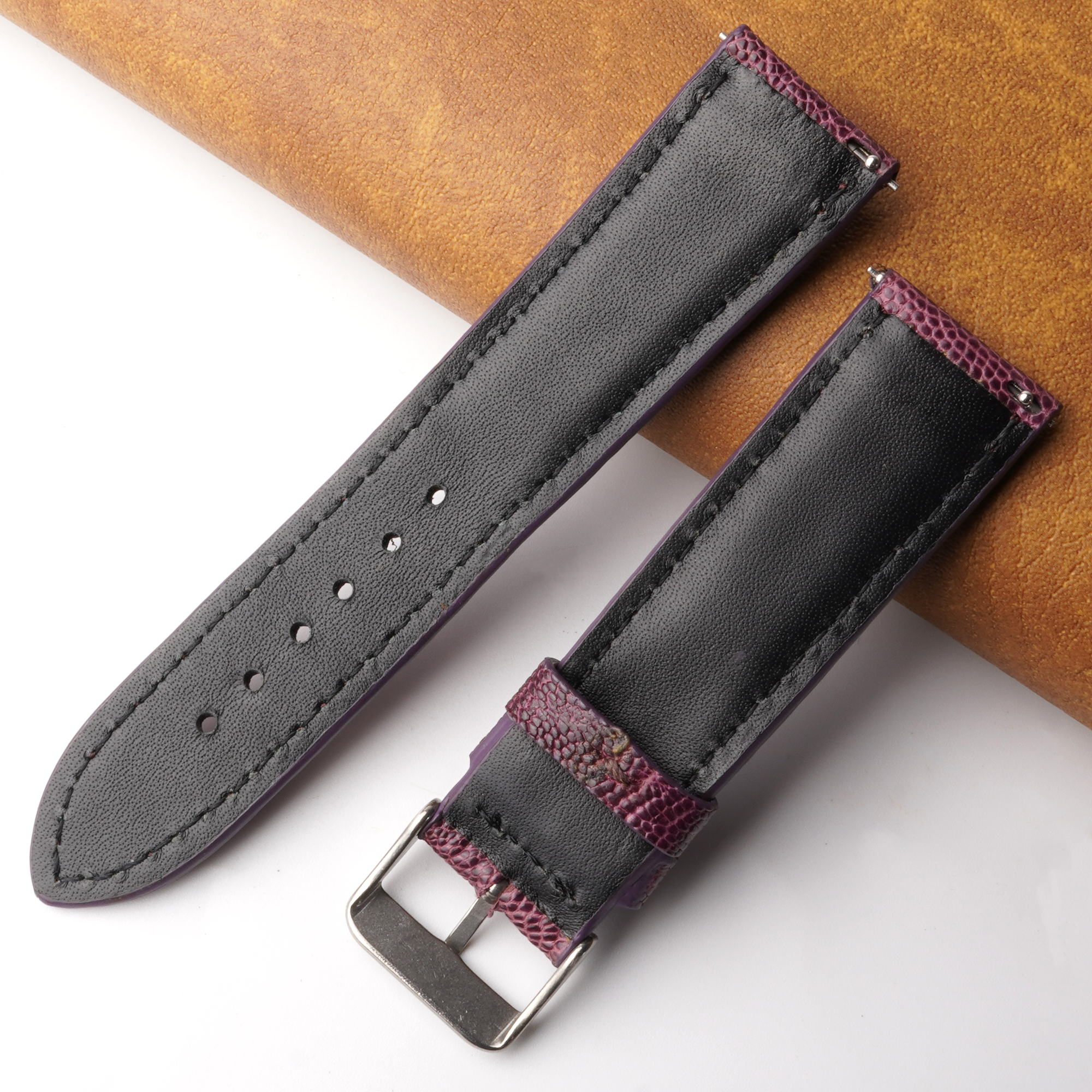 22mm Purple Unique Ostrich Leather Watch Band For Men | DH-170U