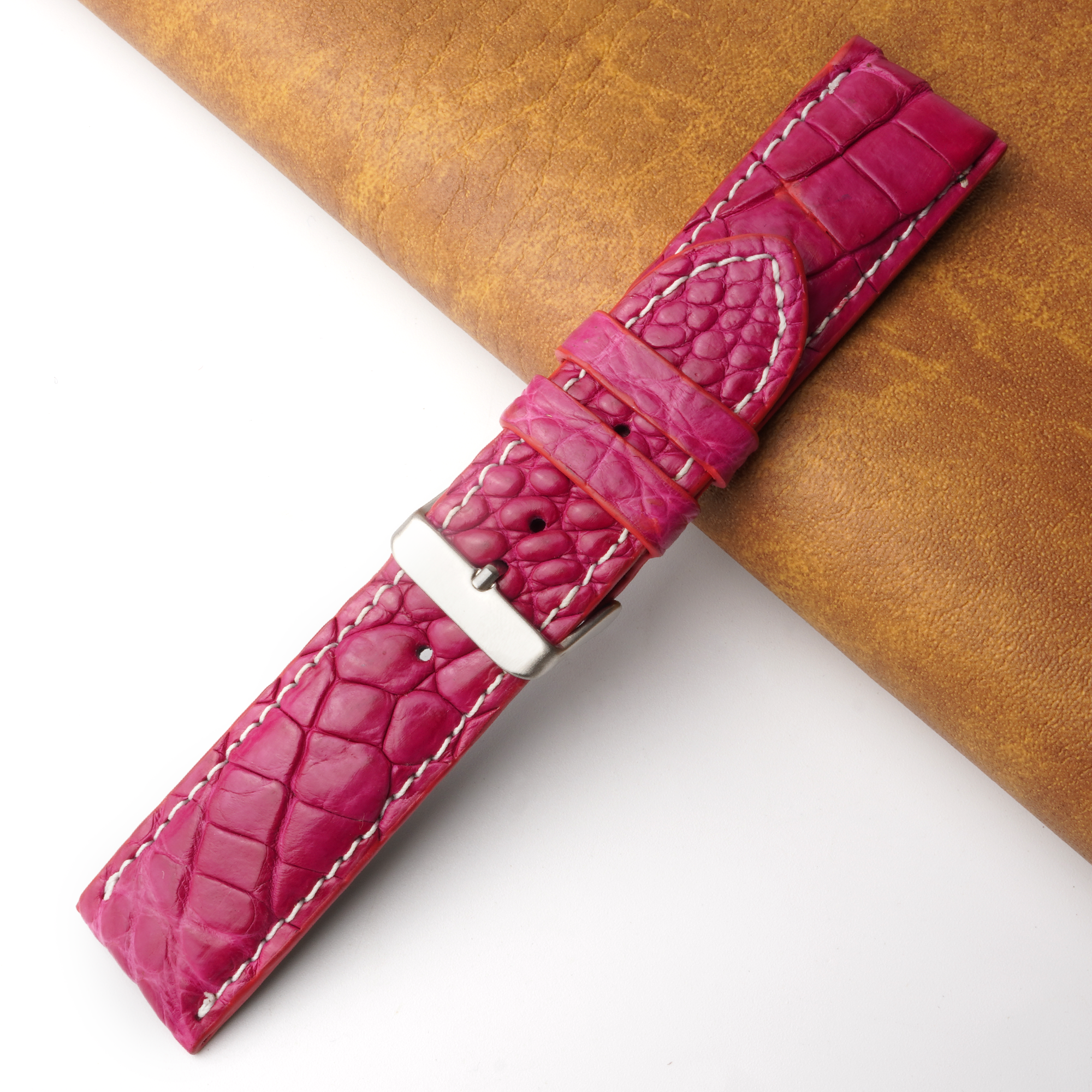 24mm Pink Unique Pattern Alligator Leather Watch Band For Men DH-226I