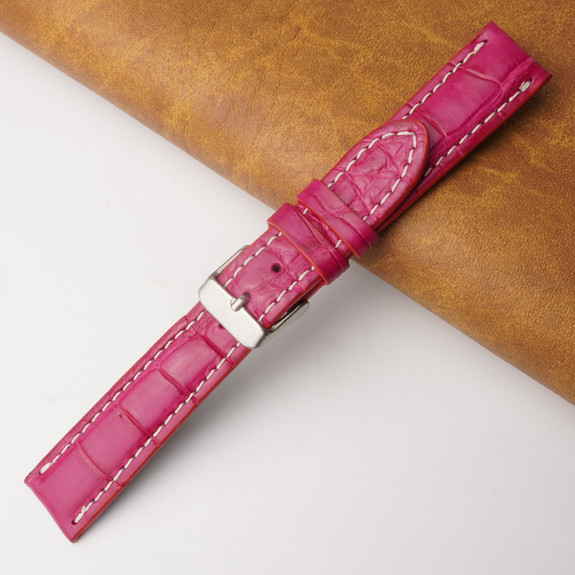 18mm Pink Unique Pattern Alligator Leather Watch Band For Men DH-226AC