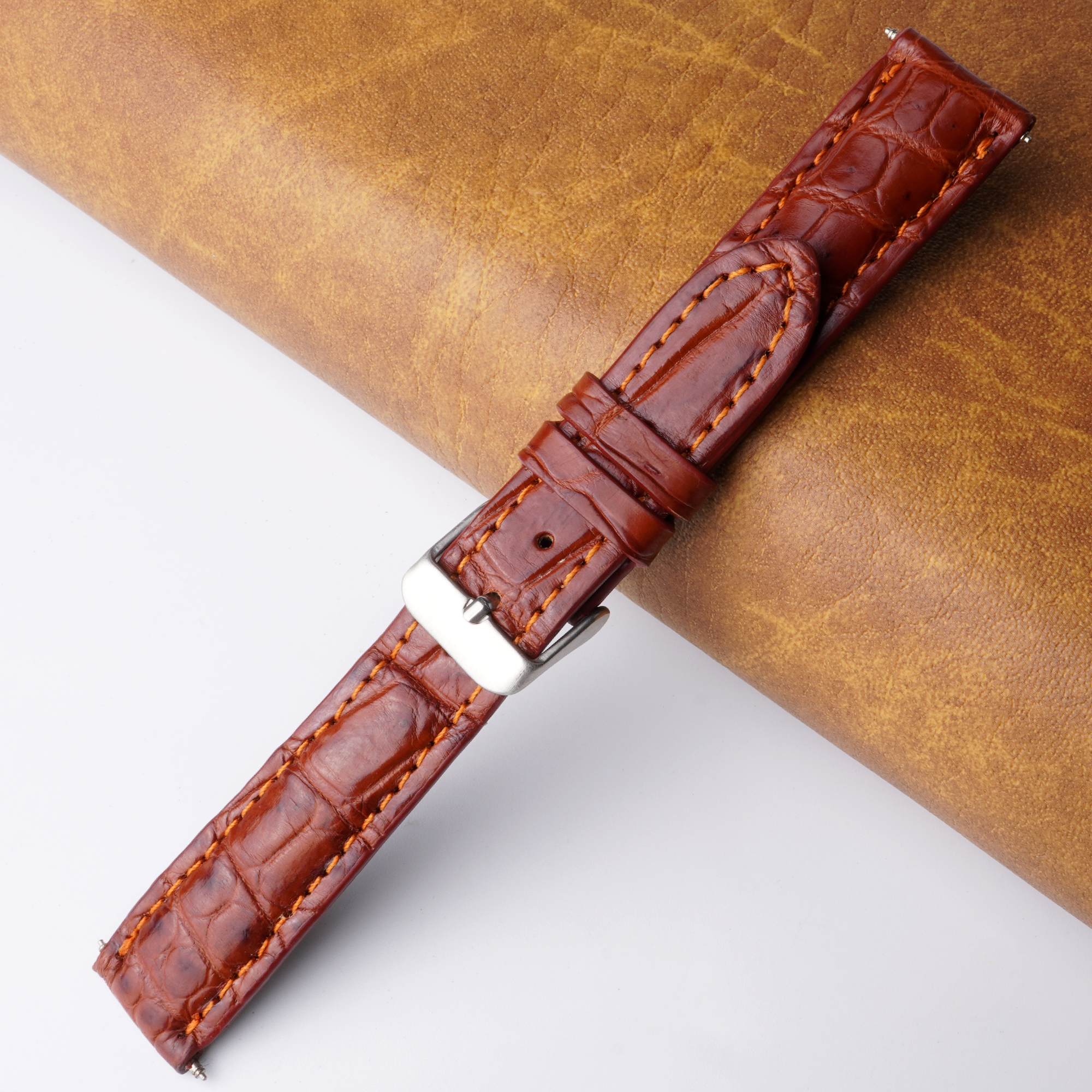 18mm Brown Unique Pattern Alligator Leather Watch Band For Men DH-227D