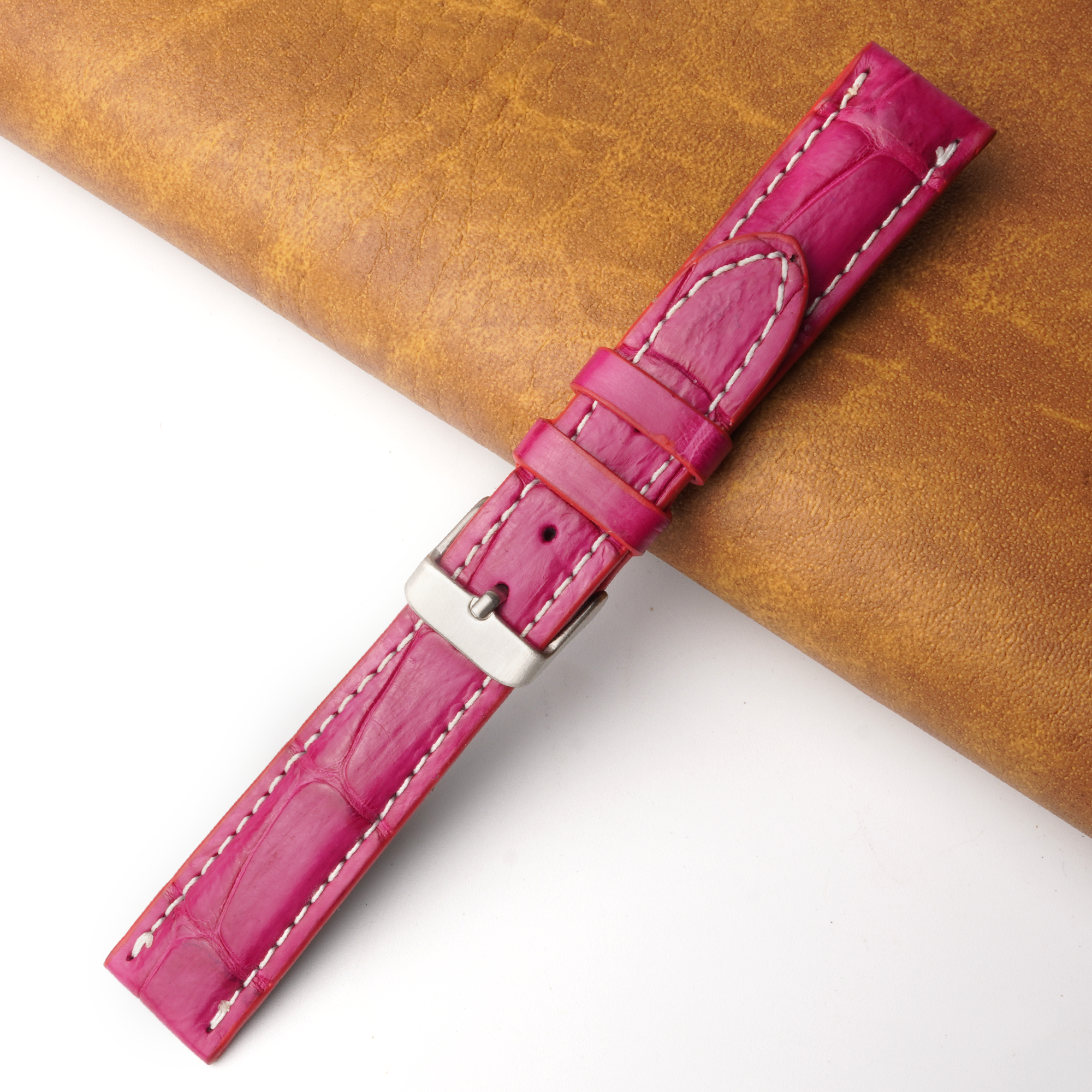 18mm Pink Unique Pattern Alligator Leather Watch Band For Men DH-226AB