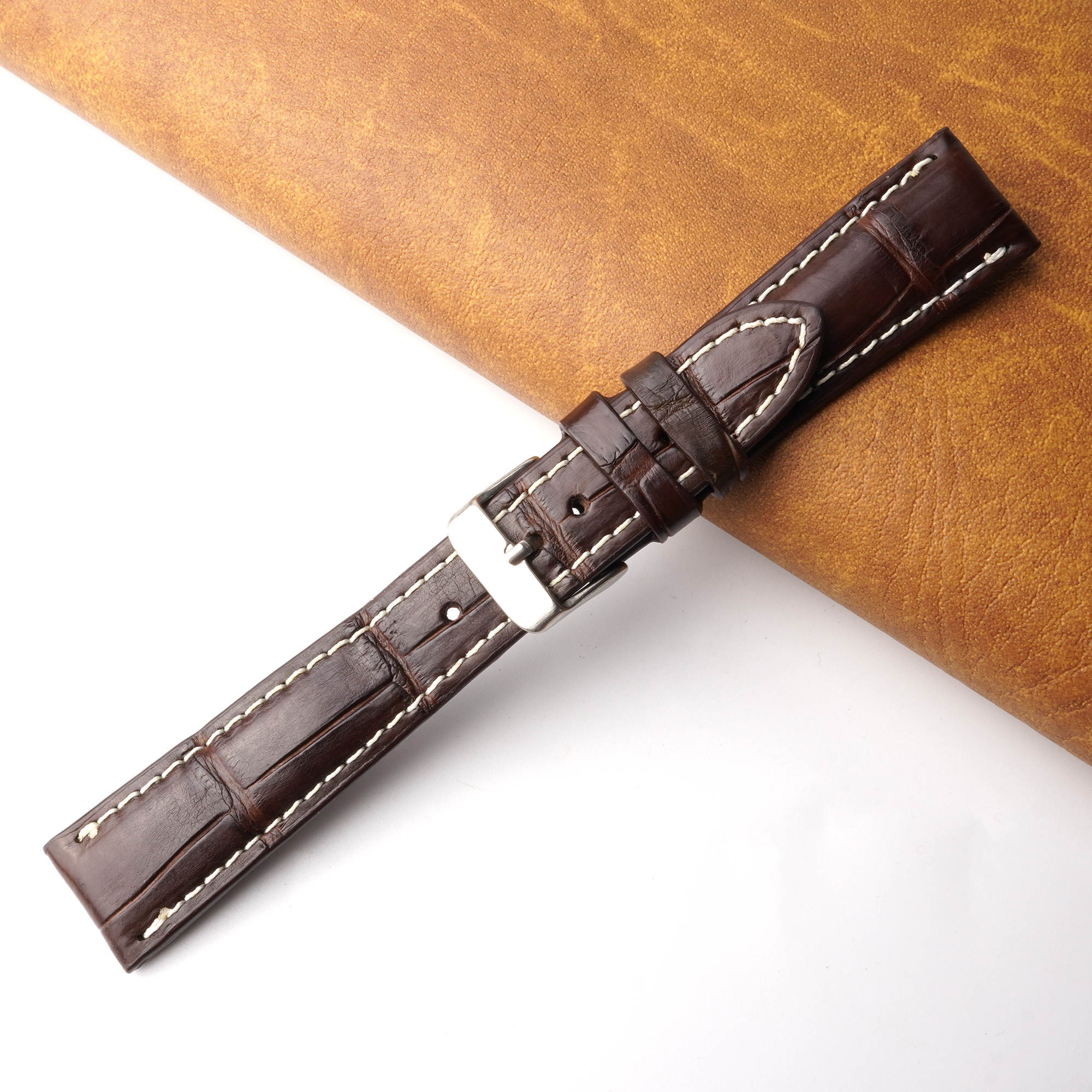 19mm Dark Brown Unique Alligator Leather Watch Band For Men | DH-77A