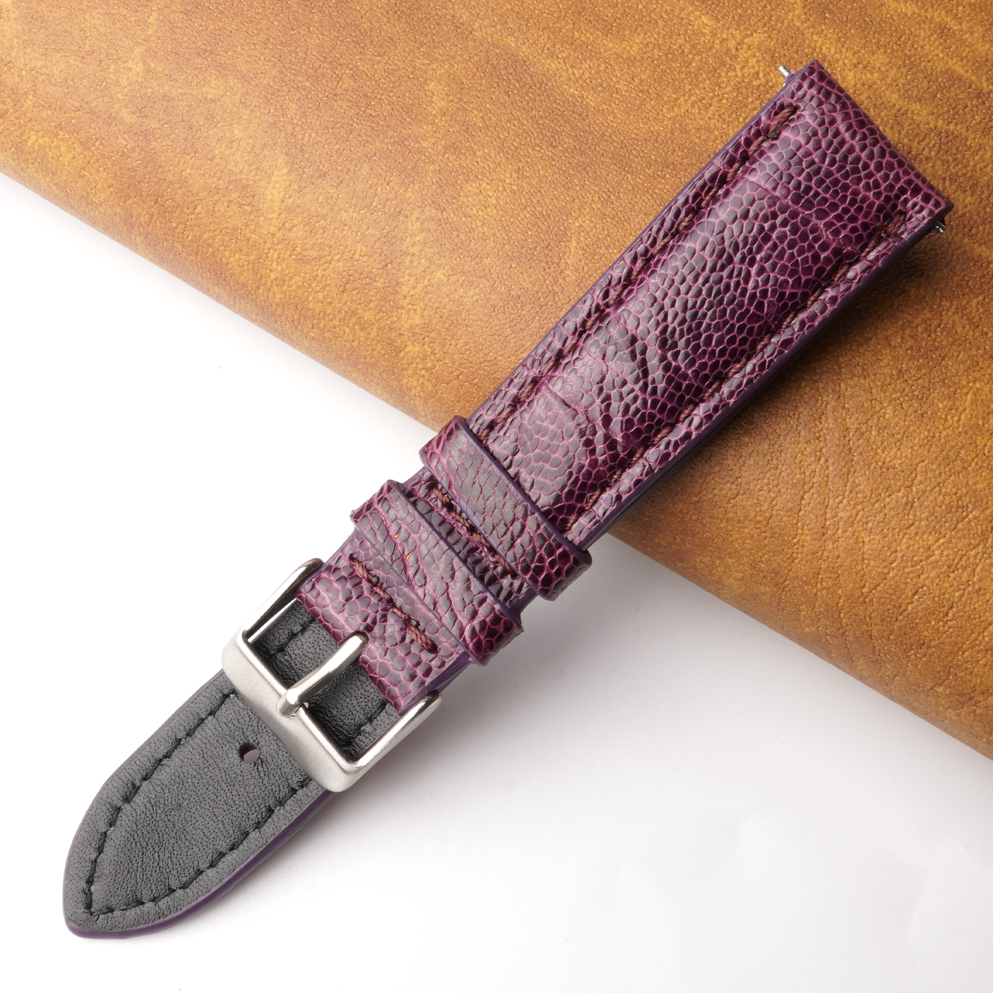 20mm Purple Unique Ostrich Leather Watch Band For Men | DH-170H