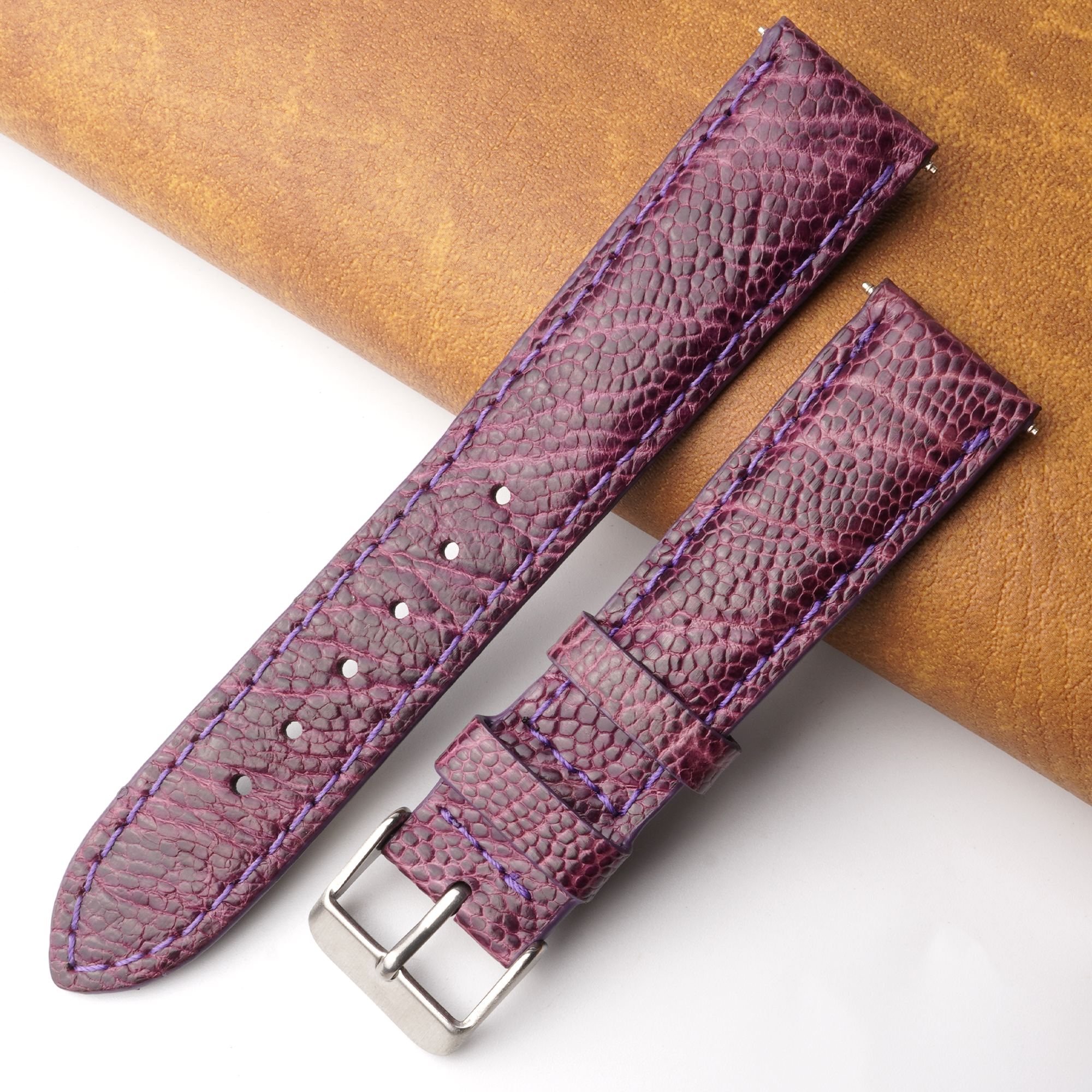20mm Purple Unique Ostrich Leather Watch Band For Men | DH-170P
