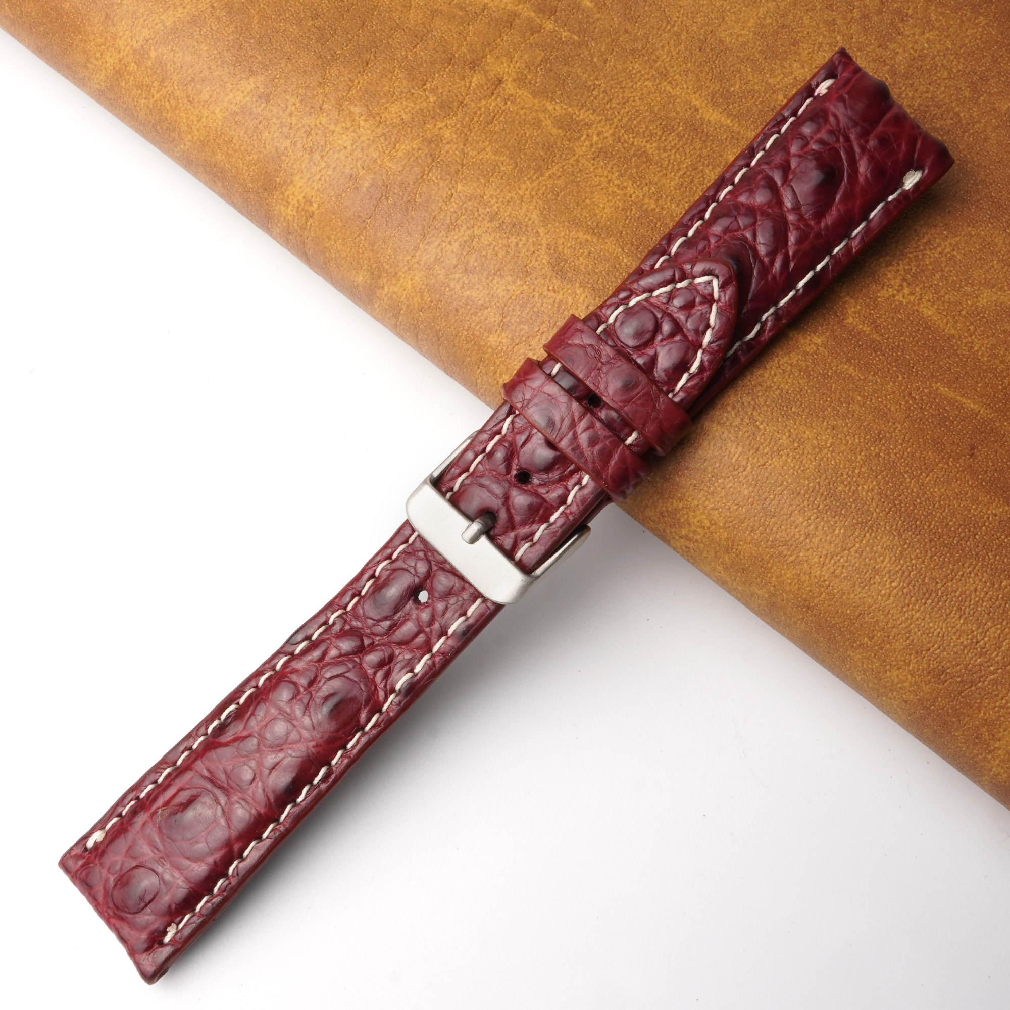 22mm Burgundy Unique Pattern Alligator Leather Watch Band For Men DH-224Q