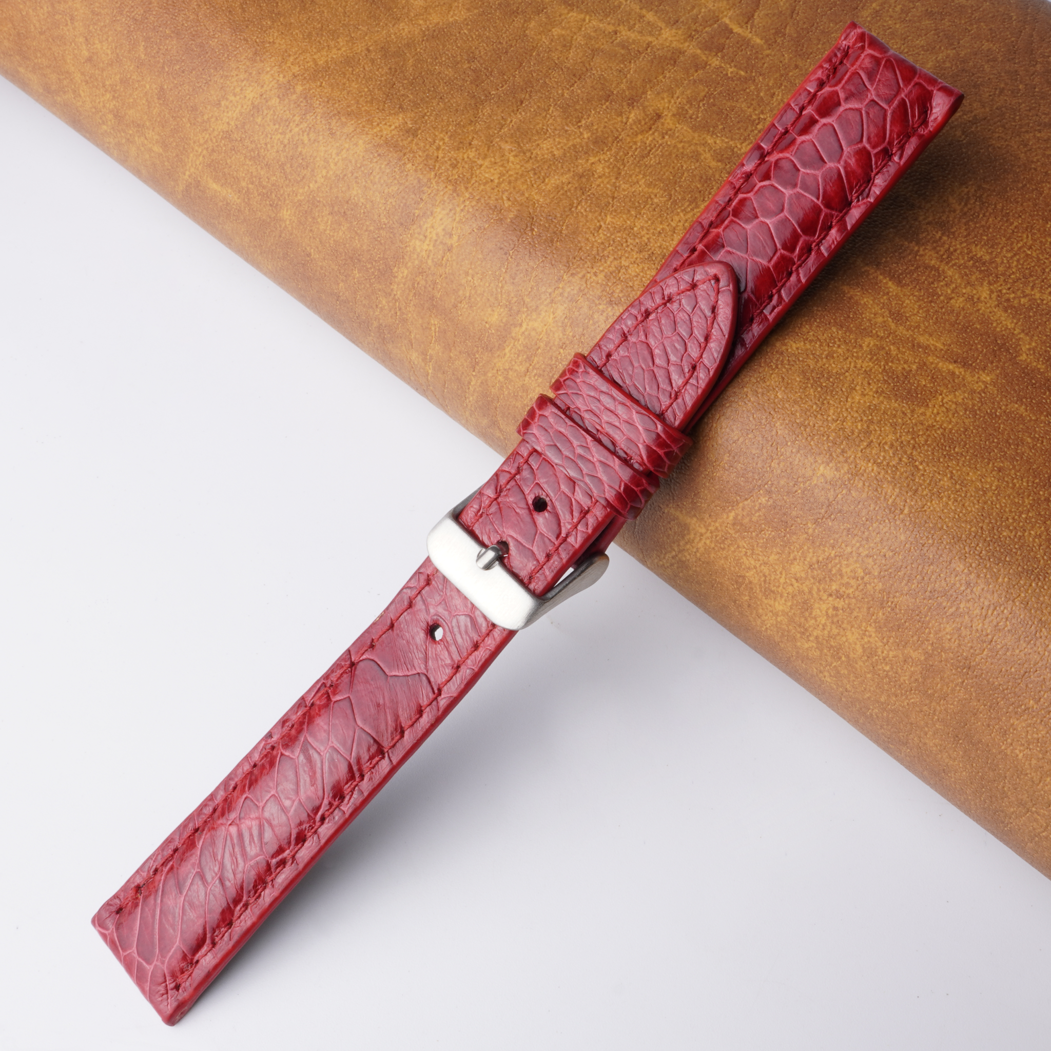 18mm Red Unique Pattern Ostrich Leather Watch Band For Men DH-191V