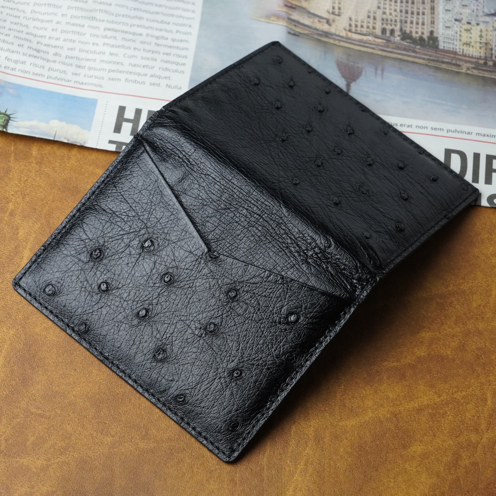 Black Double Side Ostrich Leather Credit Card Holder | RFID Blocking | CARDOS-01