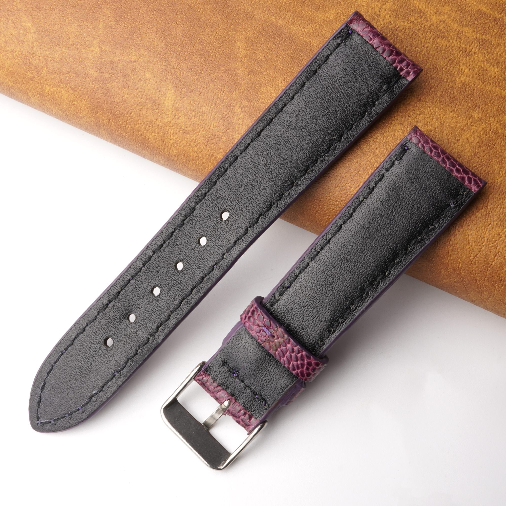 20mm Purple Unique Ostrich Leather Watch Band For Men | DH-170D