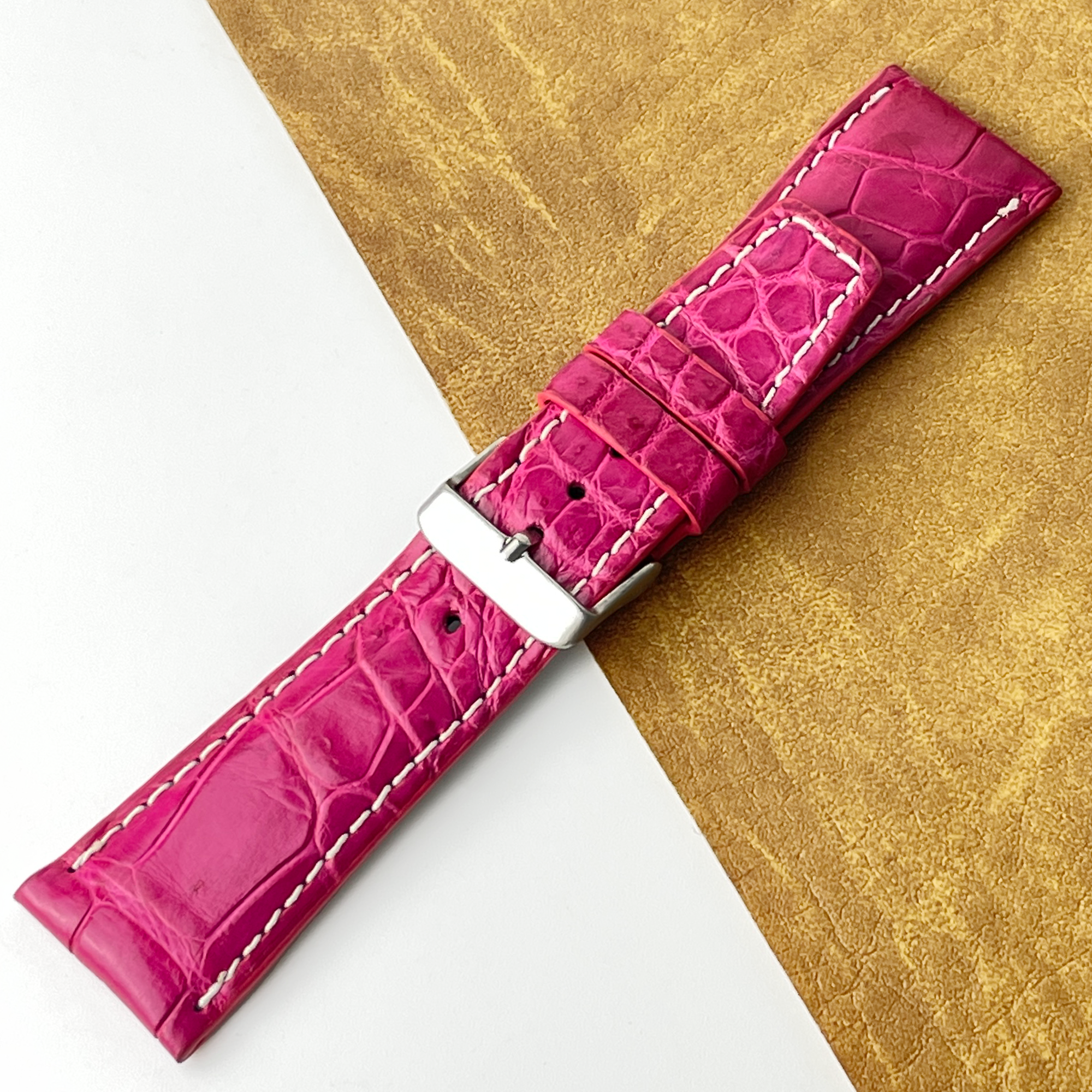 Pink Unique Texture Alligator Watch Band For Men 