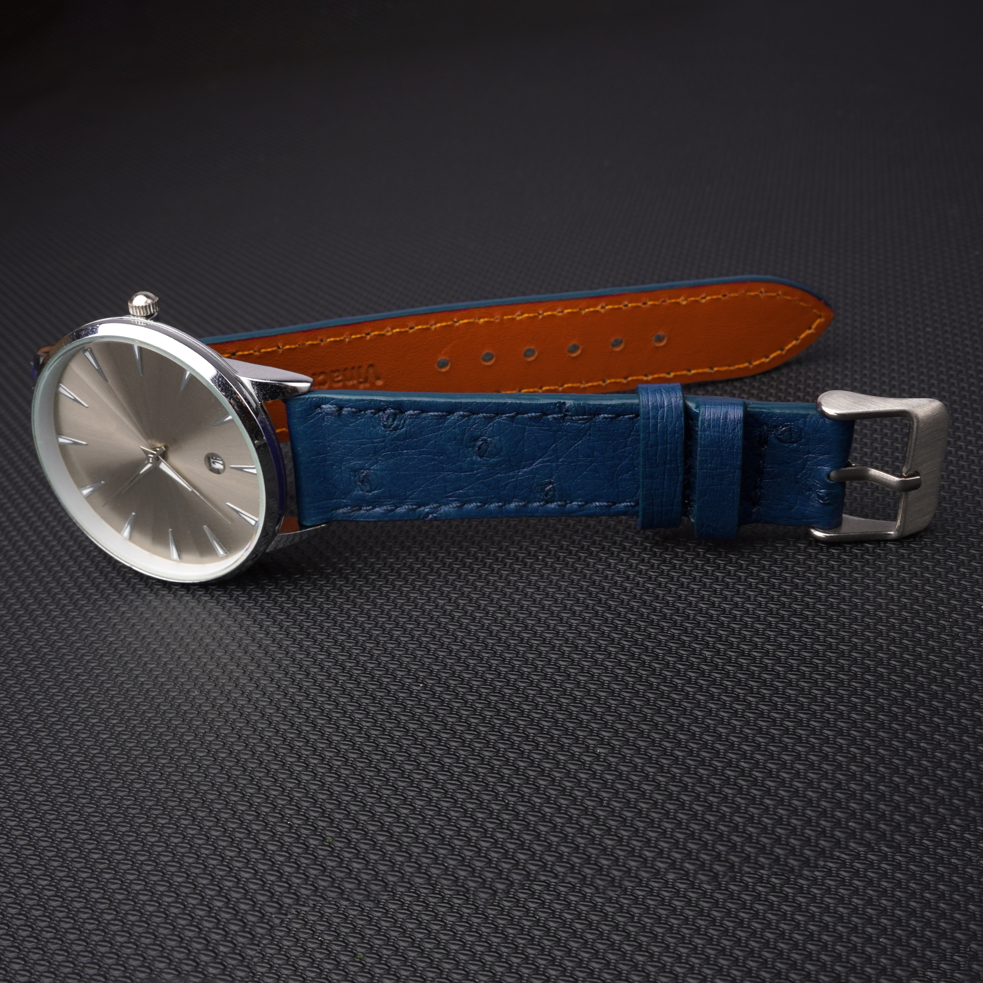 Slim Blue Ostrich Leather Watch Band