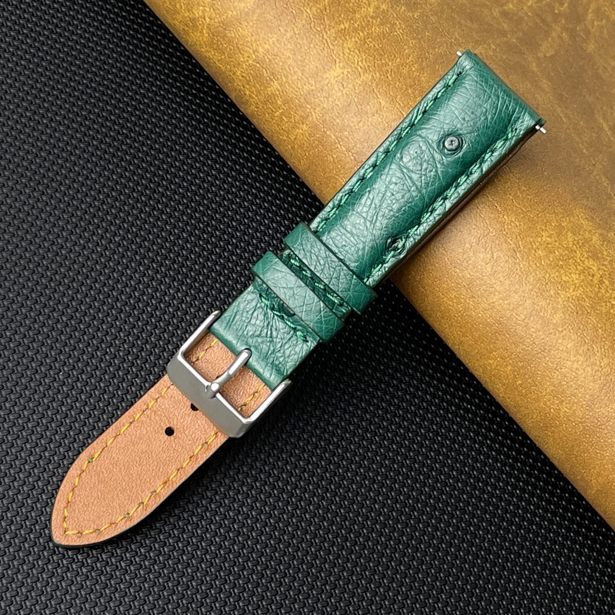 vinacreations Green Genuine Ostrich Watch Strap Quick Release, 20mm/18mm / Regular Length (125mm-75mm)