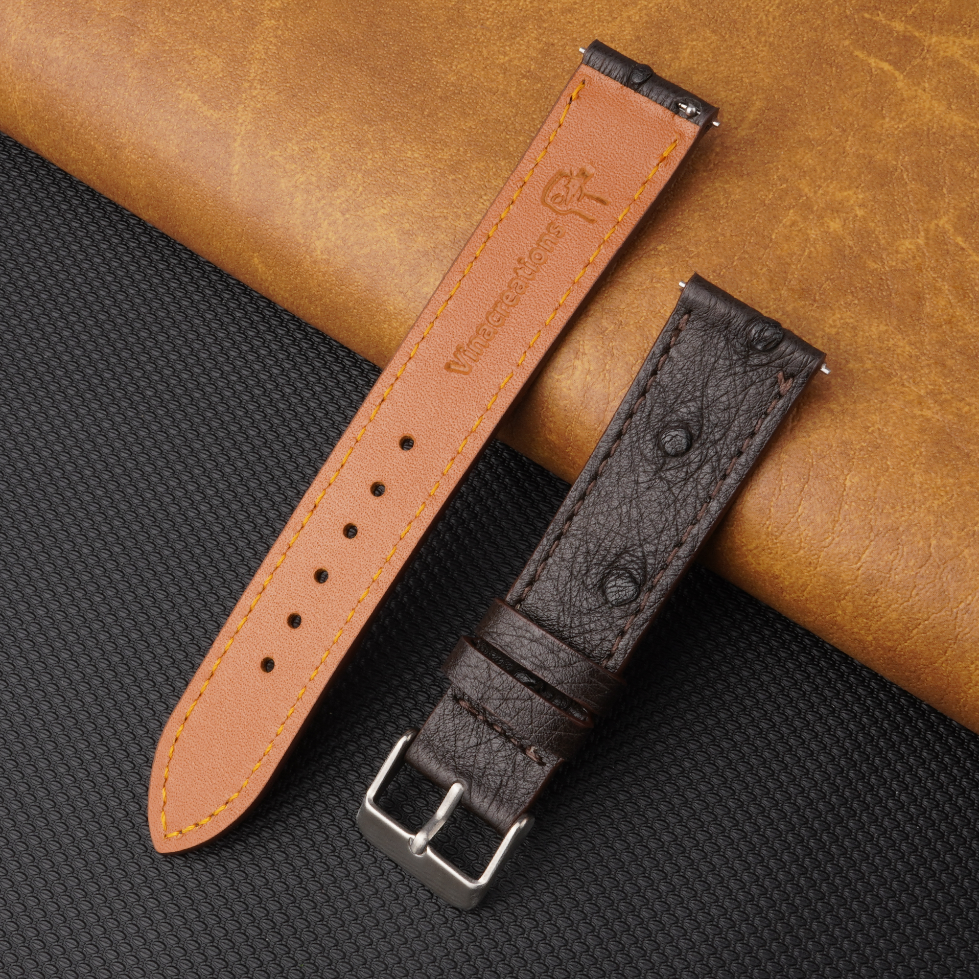 Slim Dark Brown Ostrich Leather Watch Band