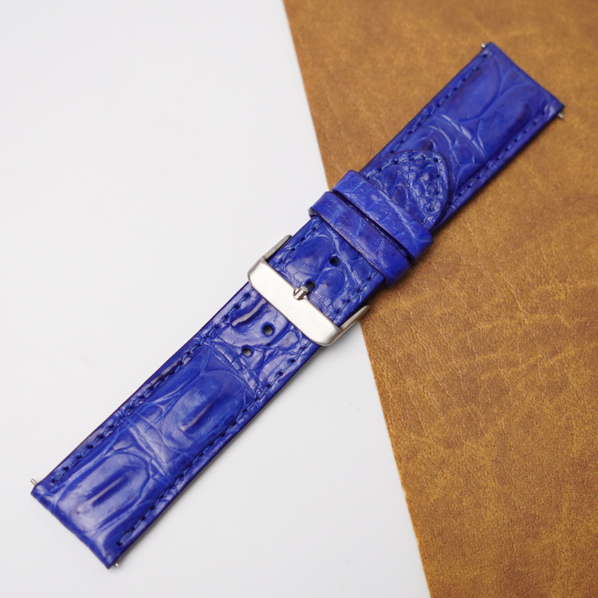 24mm Blue Unique Pattern Alligator Leather Watch Band For Men DH-50O