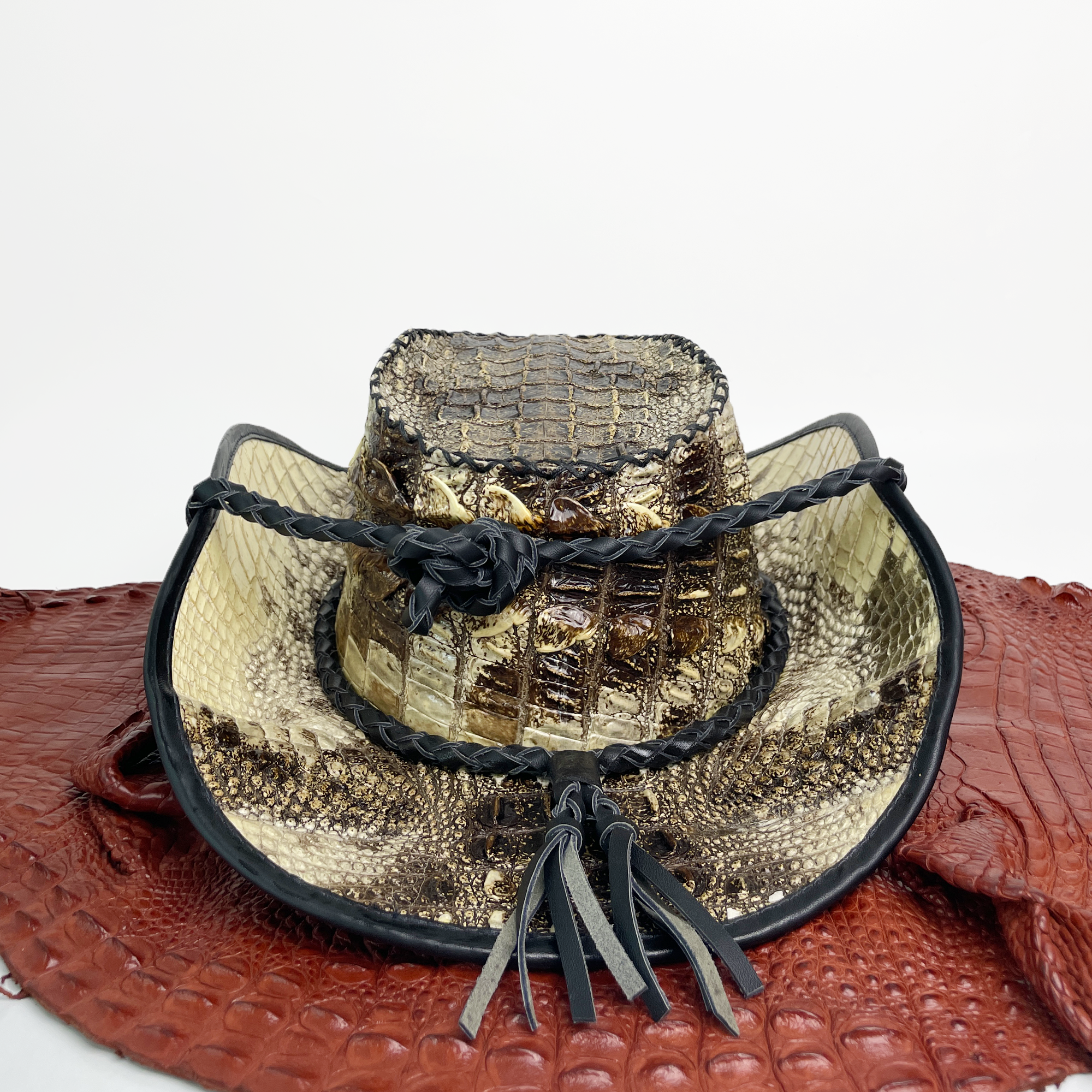 Alligator Cowboy Hat | Mens Crocodile Skin Western Style Hat With Chin Cord | HAT-VANH-05