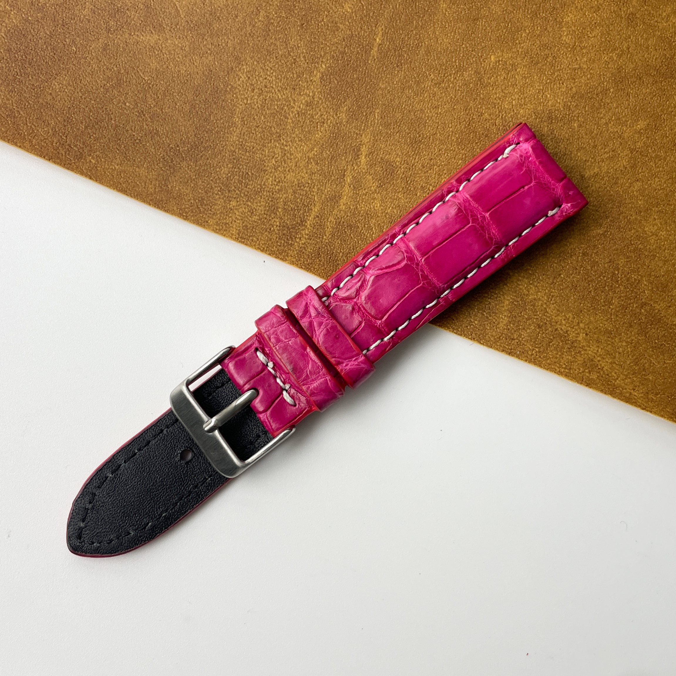 Pink Unique Texture Alligator Watch Band For Men