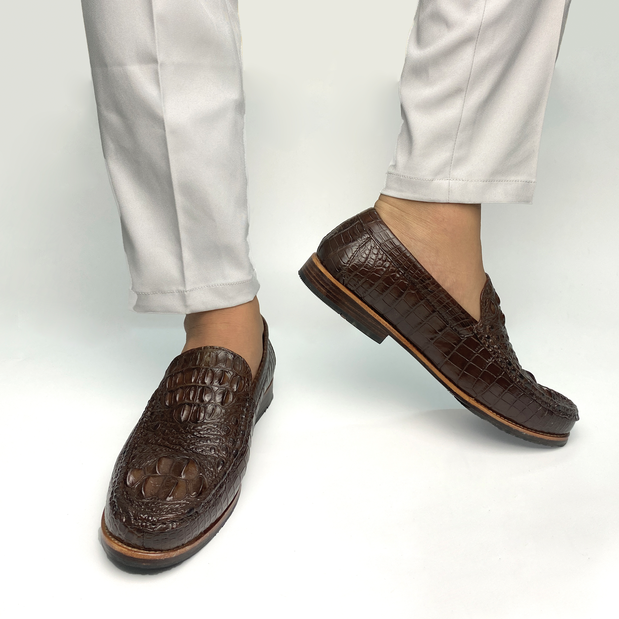 Classic Dark Brown Alligator Boat Shoes Men   | Crocodile Men Moccasin Leather Shoes | SH83K42