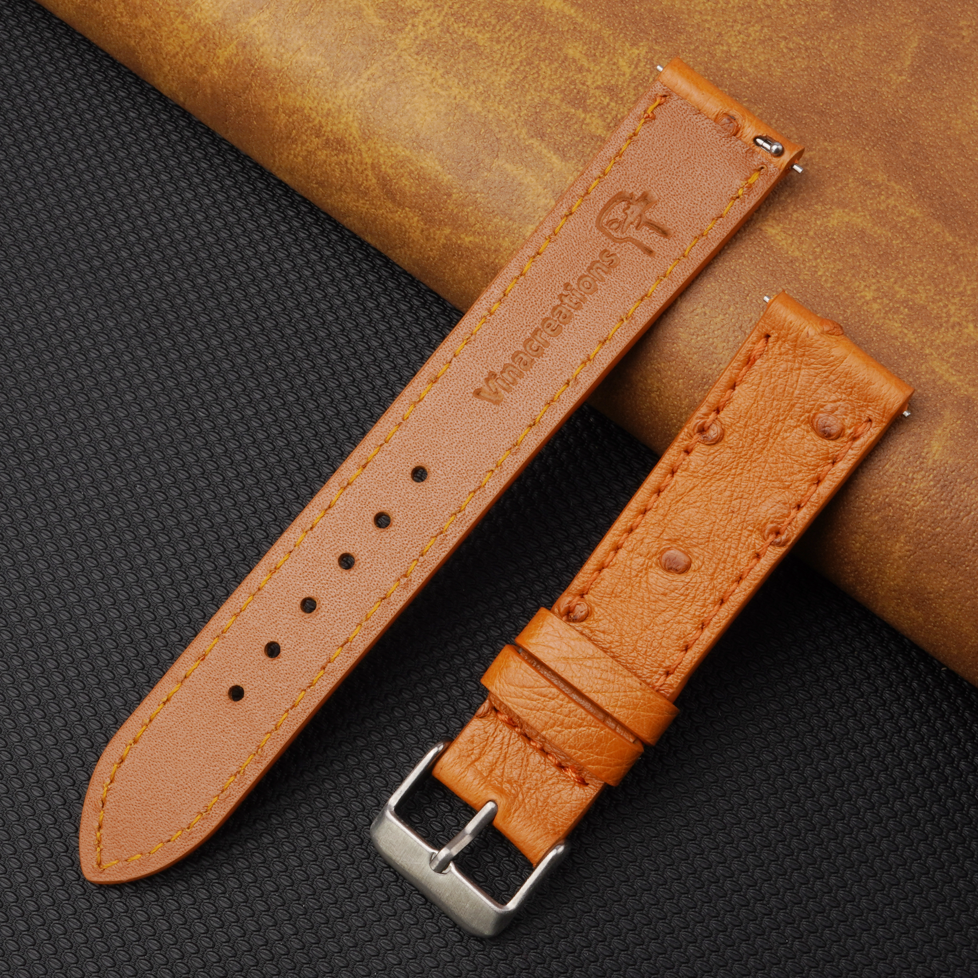 Slim Tan Ostrich Leather Watch Band