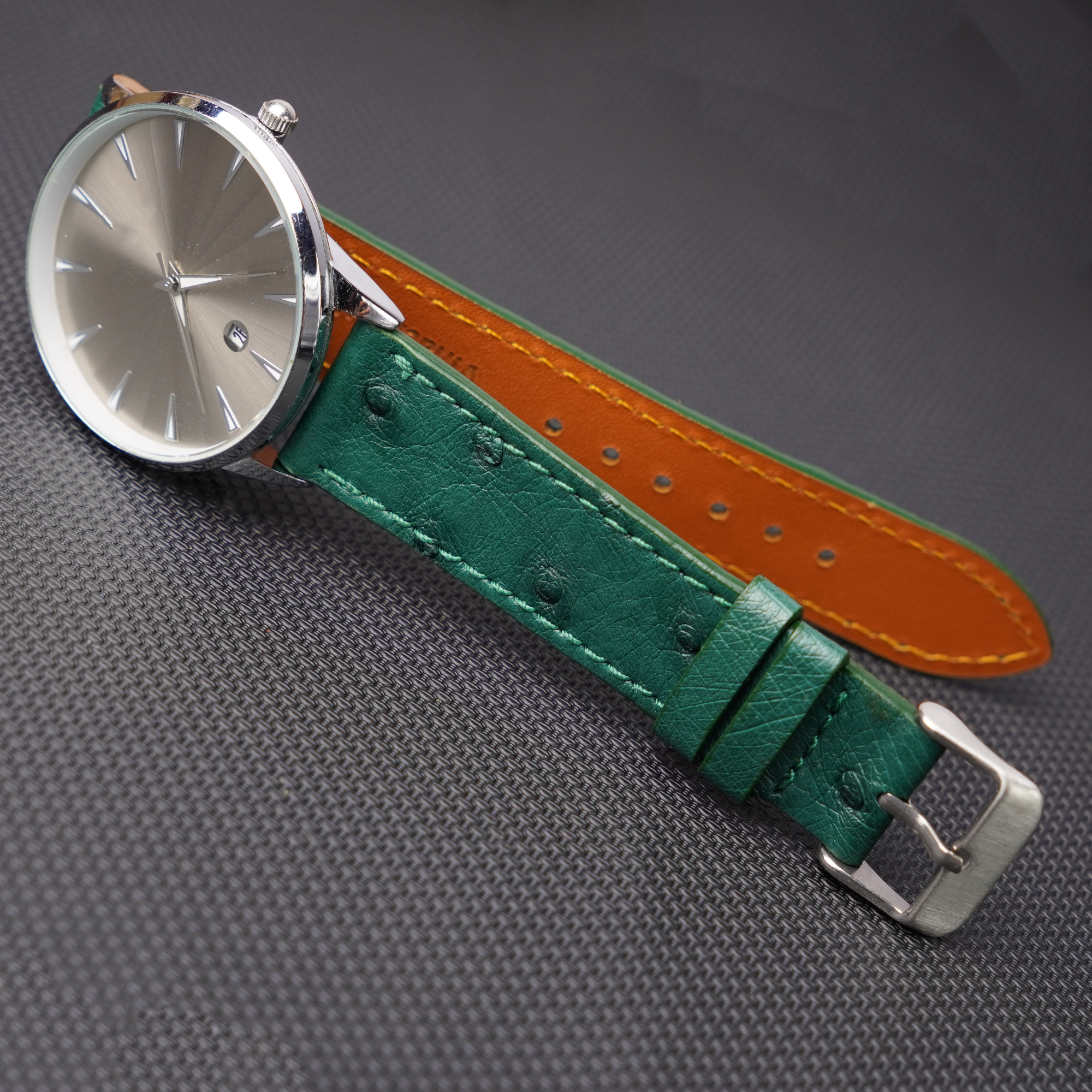 Slim Green Ostrich Leather Watch Band
