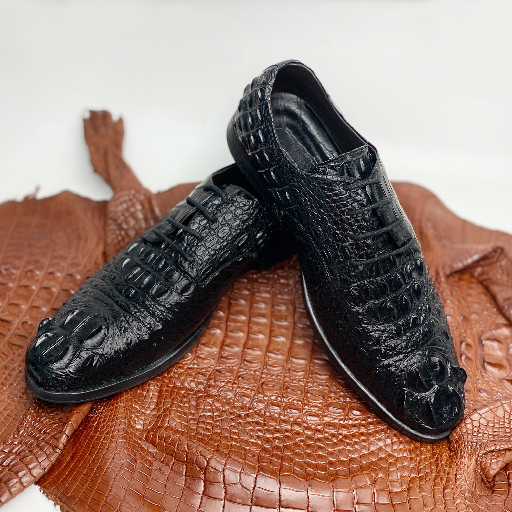 Black Crocodile Leather Lace Up Penny Loafer| Alligator Mens Designer Loafers | SH61G