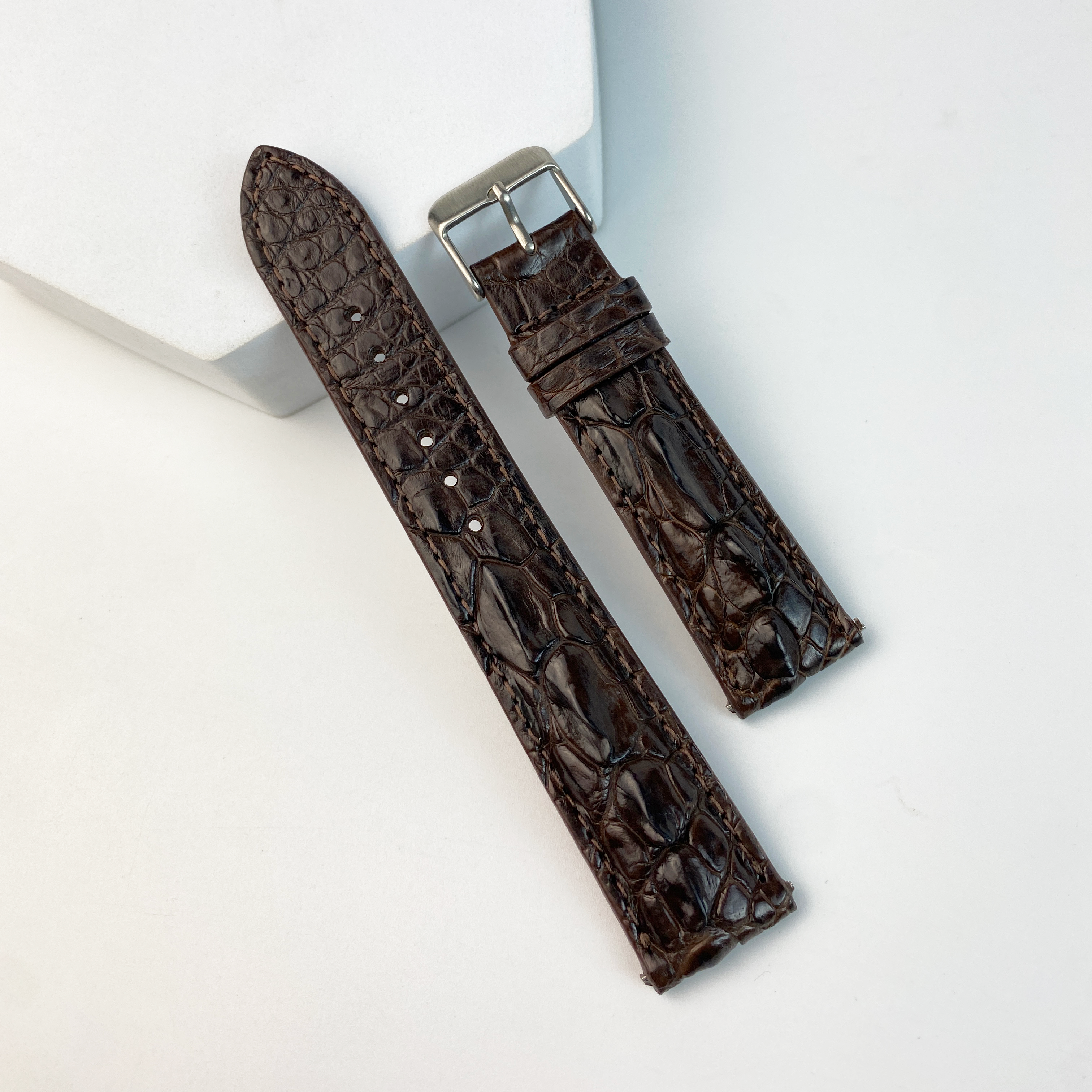 dark brown handmade alligator hornback leather watch band