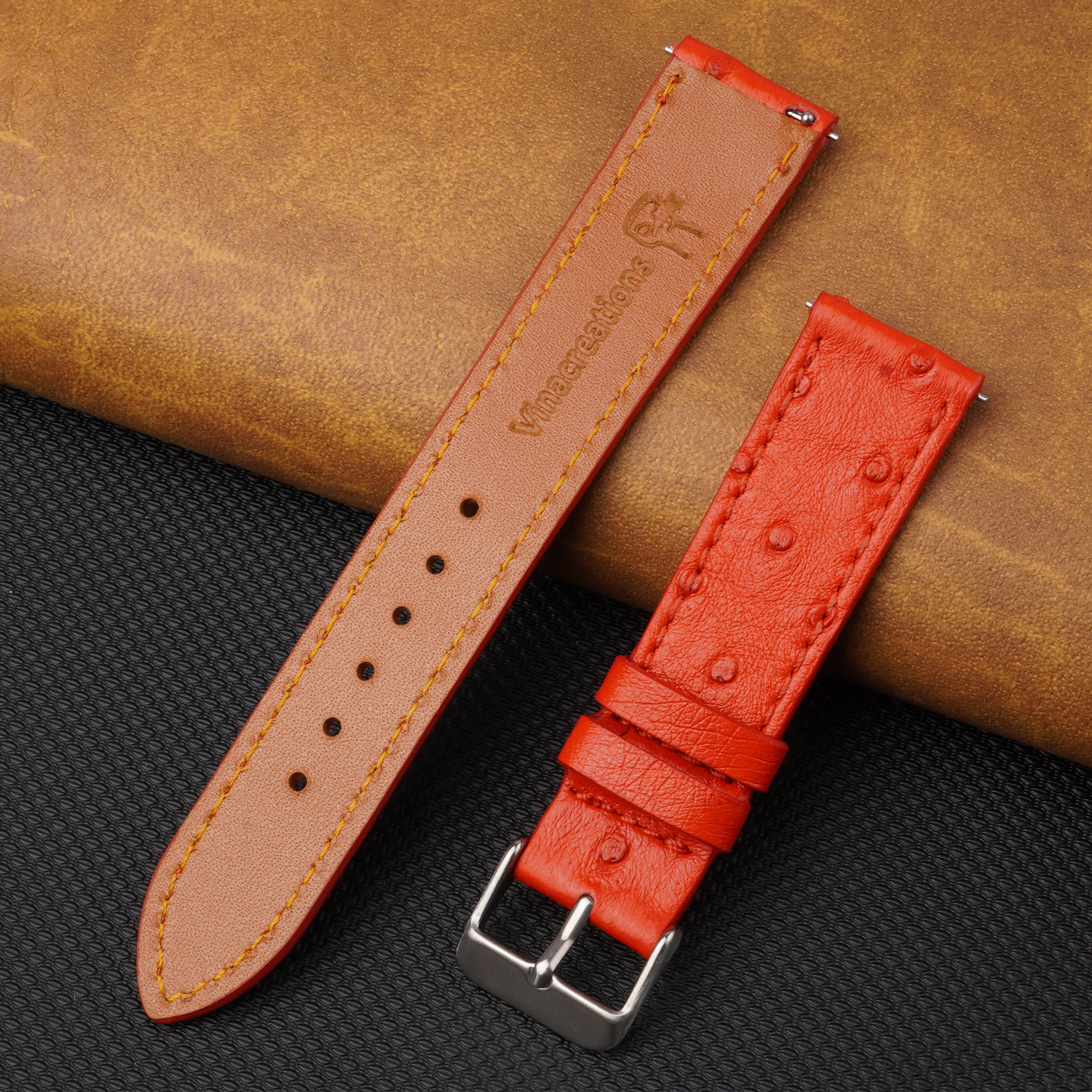 Slim Red Ostrich Leather Watch Band