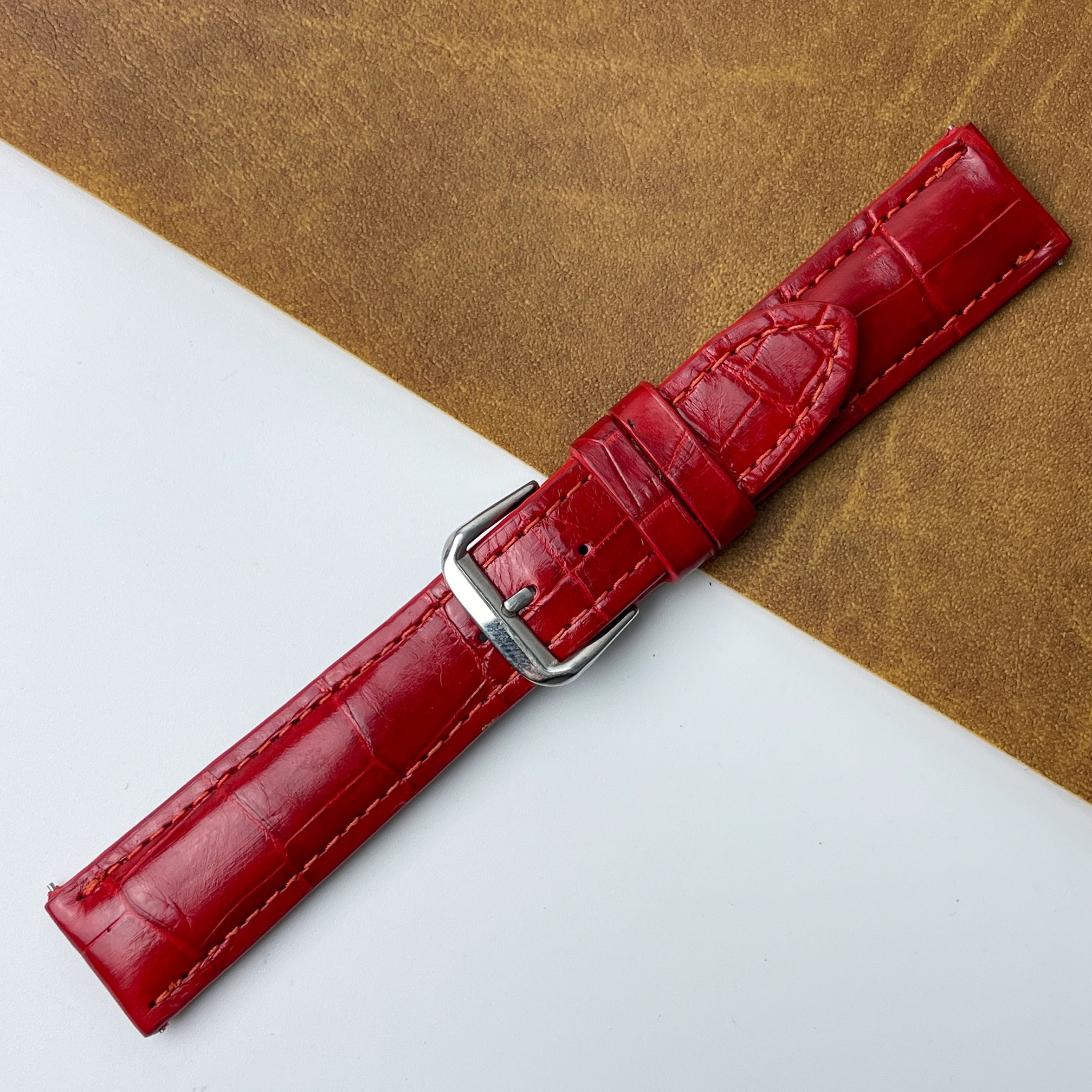 Red Unique Pattern Alligator Leather Watch Band For Men