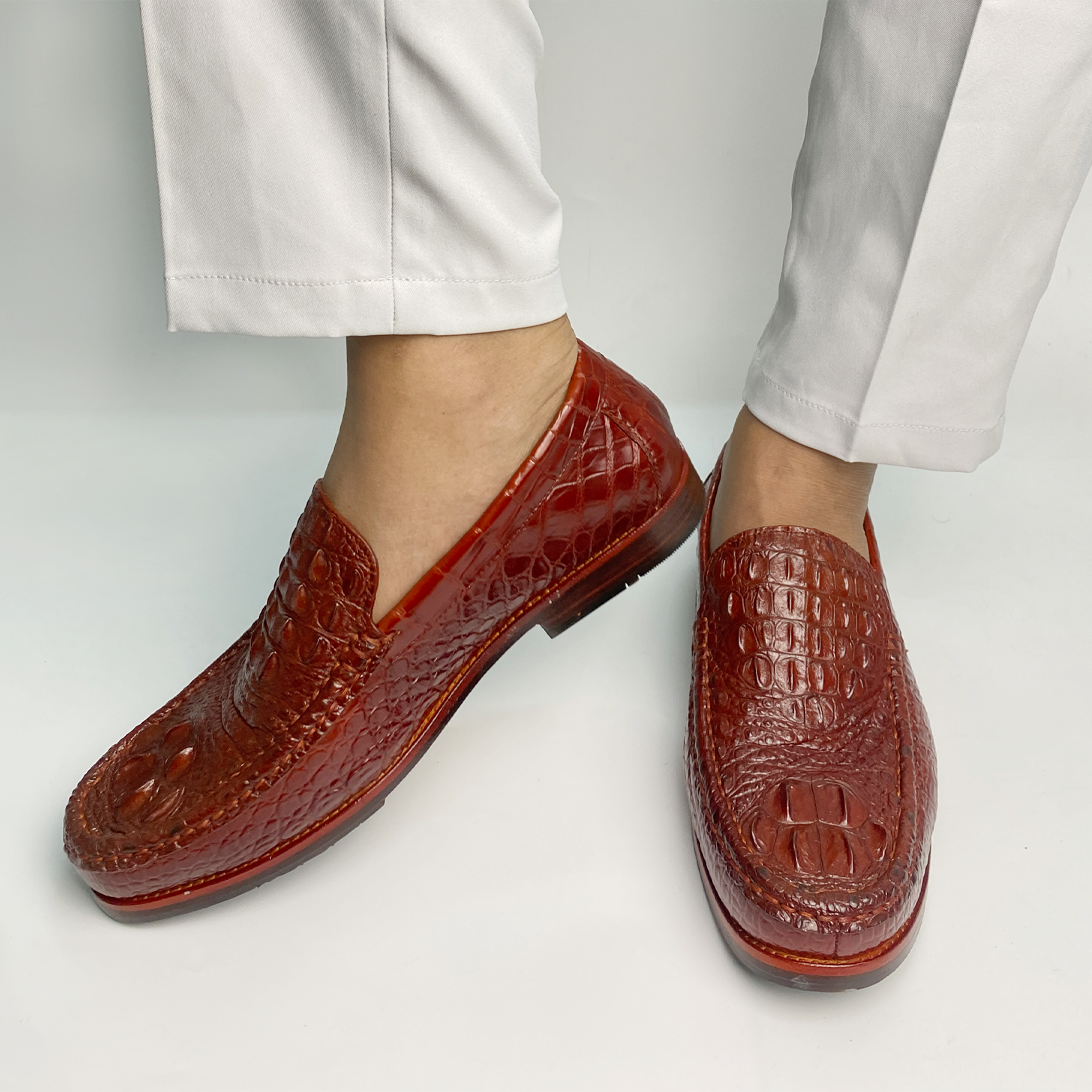 Premium Light Brown Elegant Alligator Shoes Moccasins For Men  | Crocodile Men Designer Loafers | SH86K42