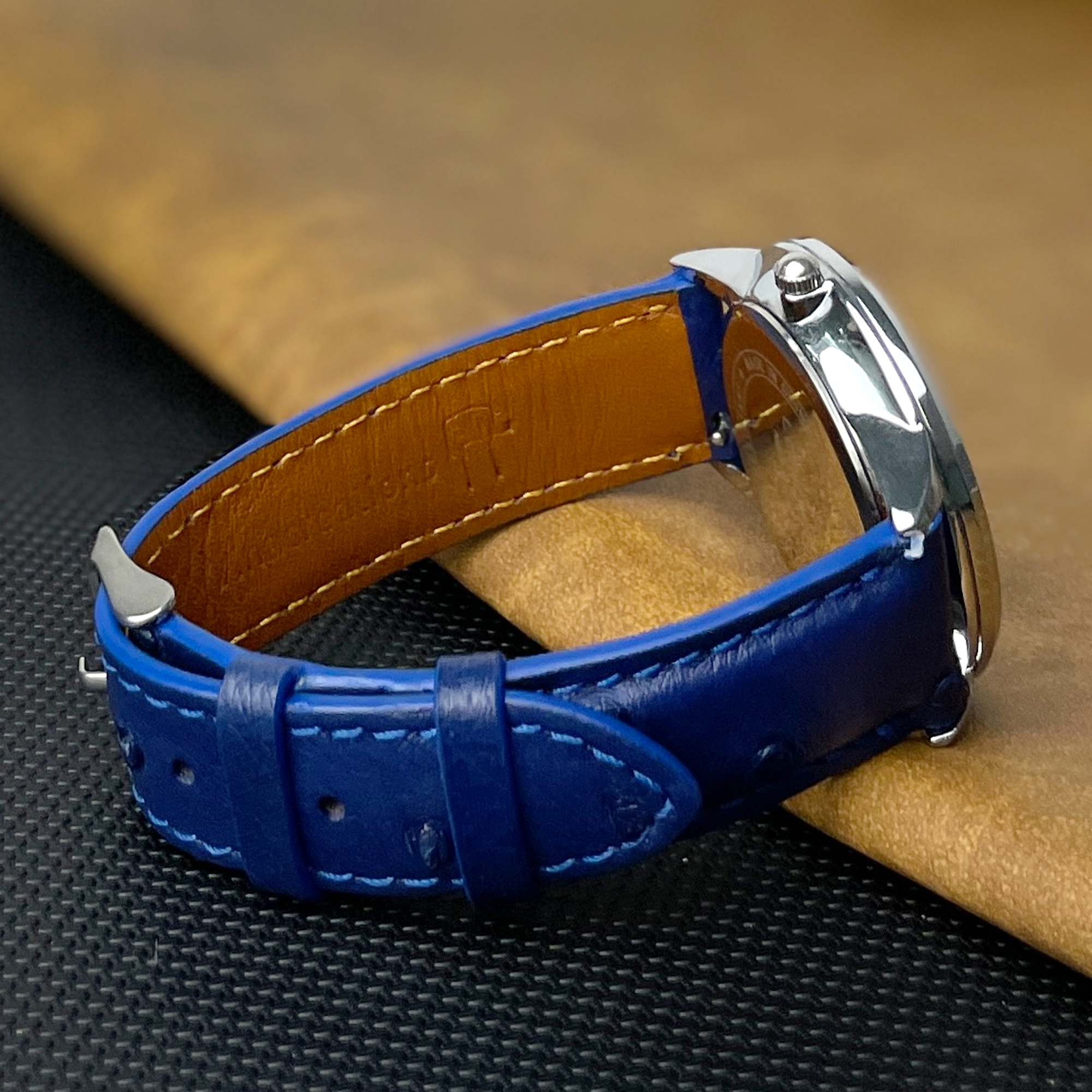 Blue Genuine Ostrich Watch Strap Quick Release DH-184
