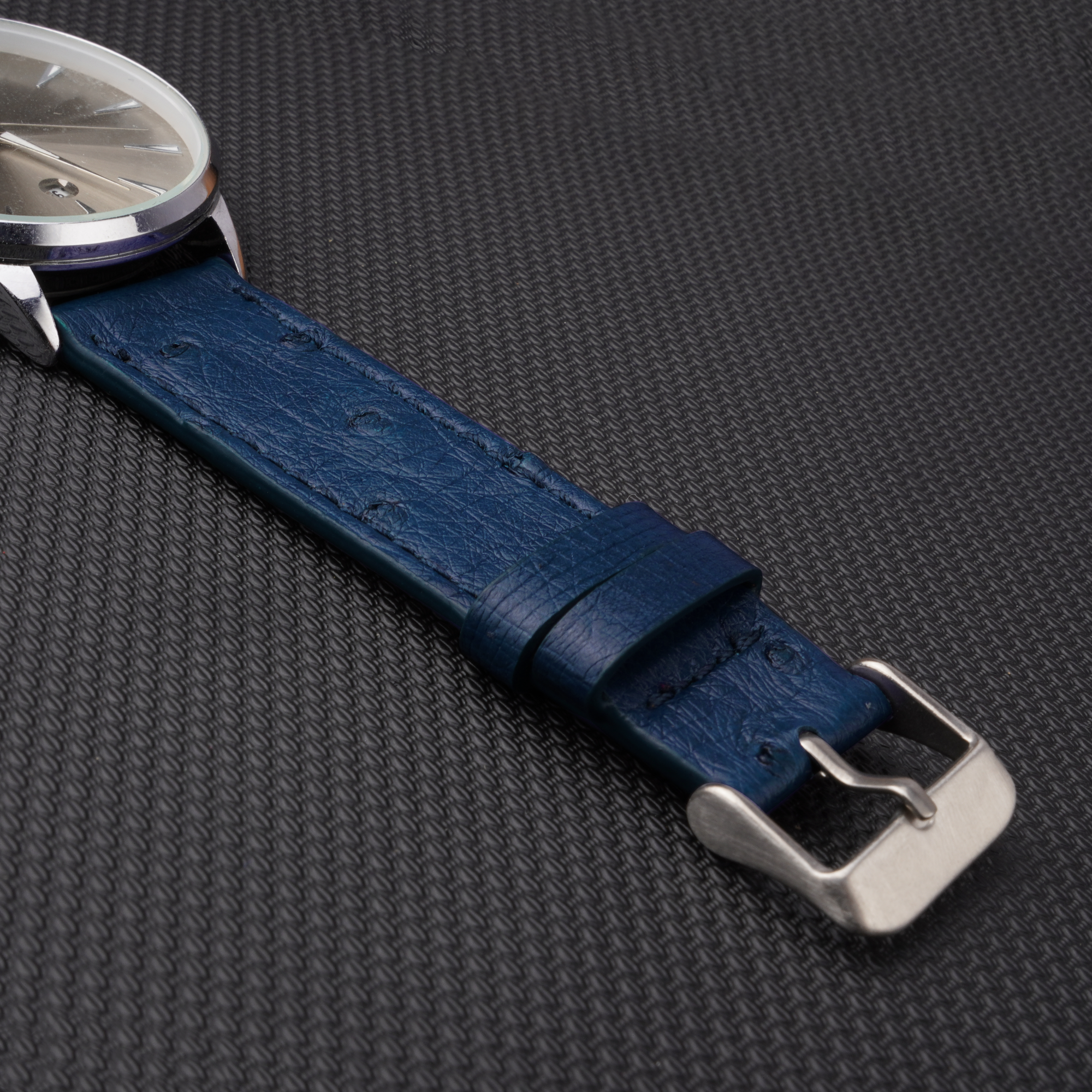 Slim Blue Ostrich Leather Watch Band