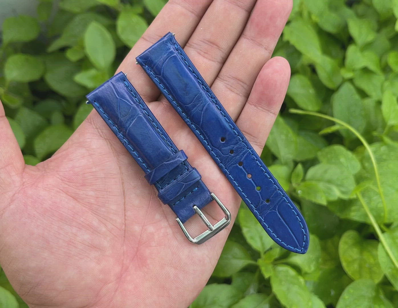 blue Genuine Alligator Skin Watch Band Leather Handmade Watch Strap Gift For Men 