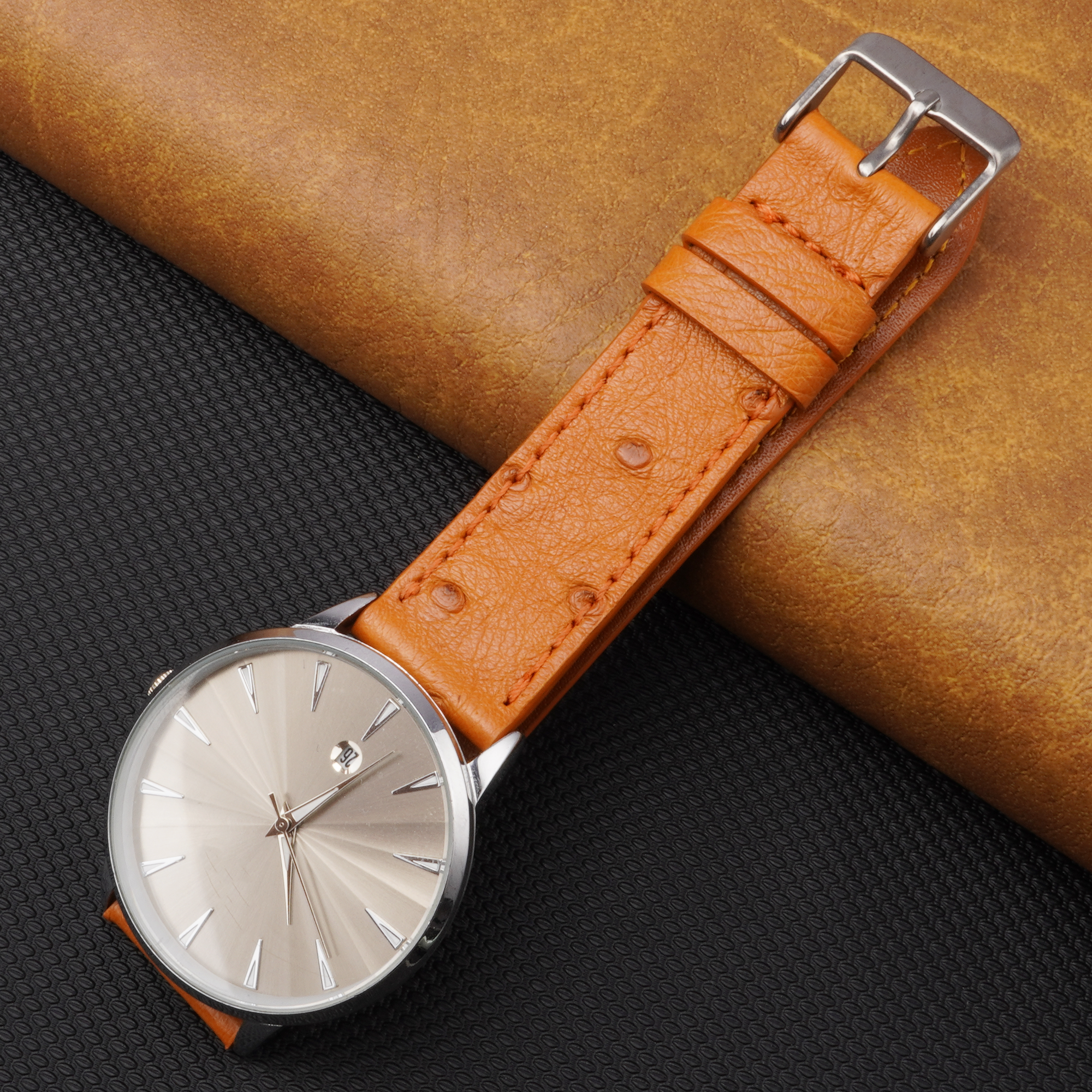 Slim Tan Ostrich Leather Watch Band