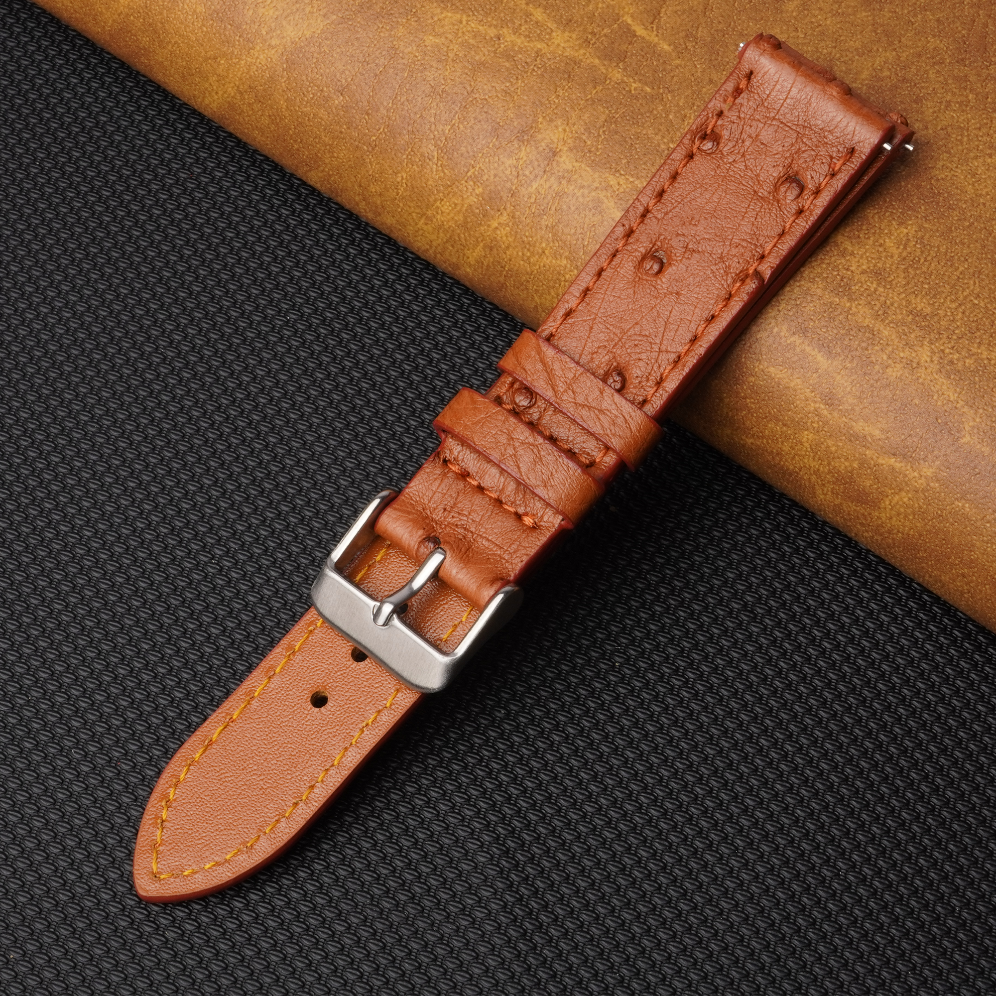 Slim Light Brown Ostrich Leather Watch Band