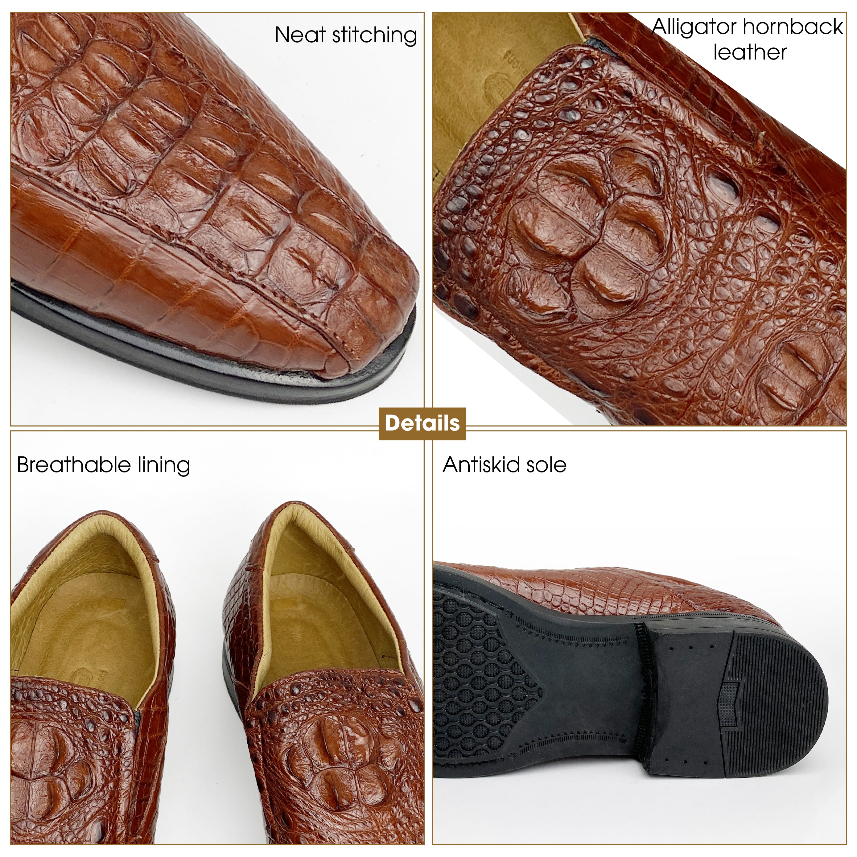 Light Brown Mens Alligator Leather Slip-On Loafer | Crocodile Hornback Moc Toe Loafer | SH56F