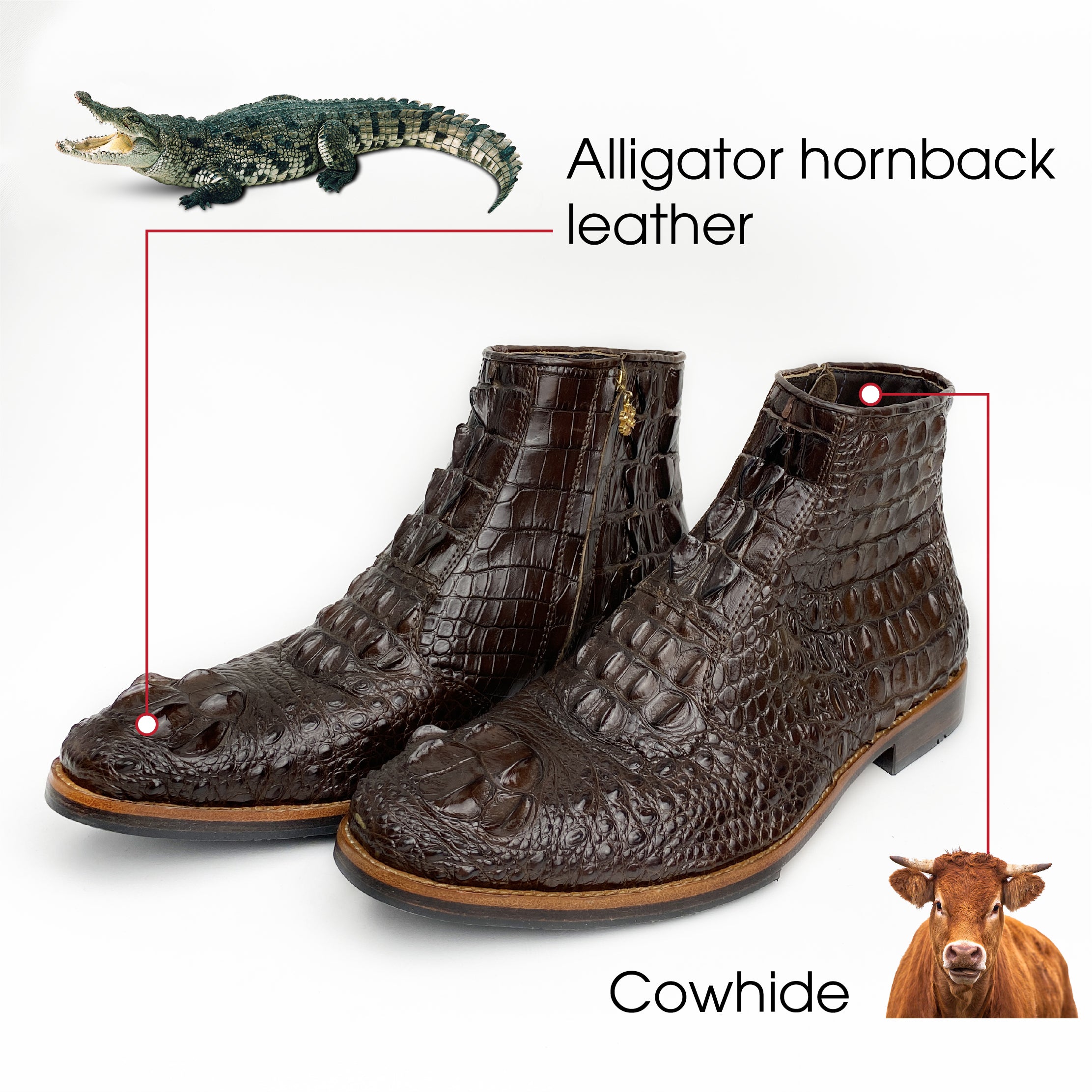 Dark Brown Crocodile Leather Chelsea Boot| Alligator Skin Western Cowboy Shoes For Men | SH13B42