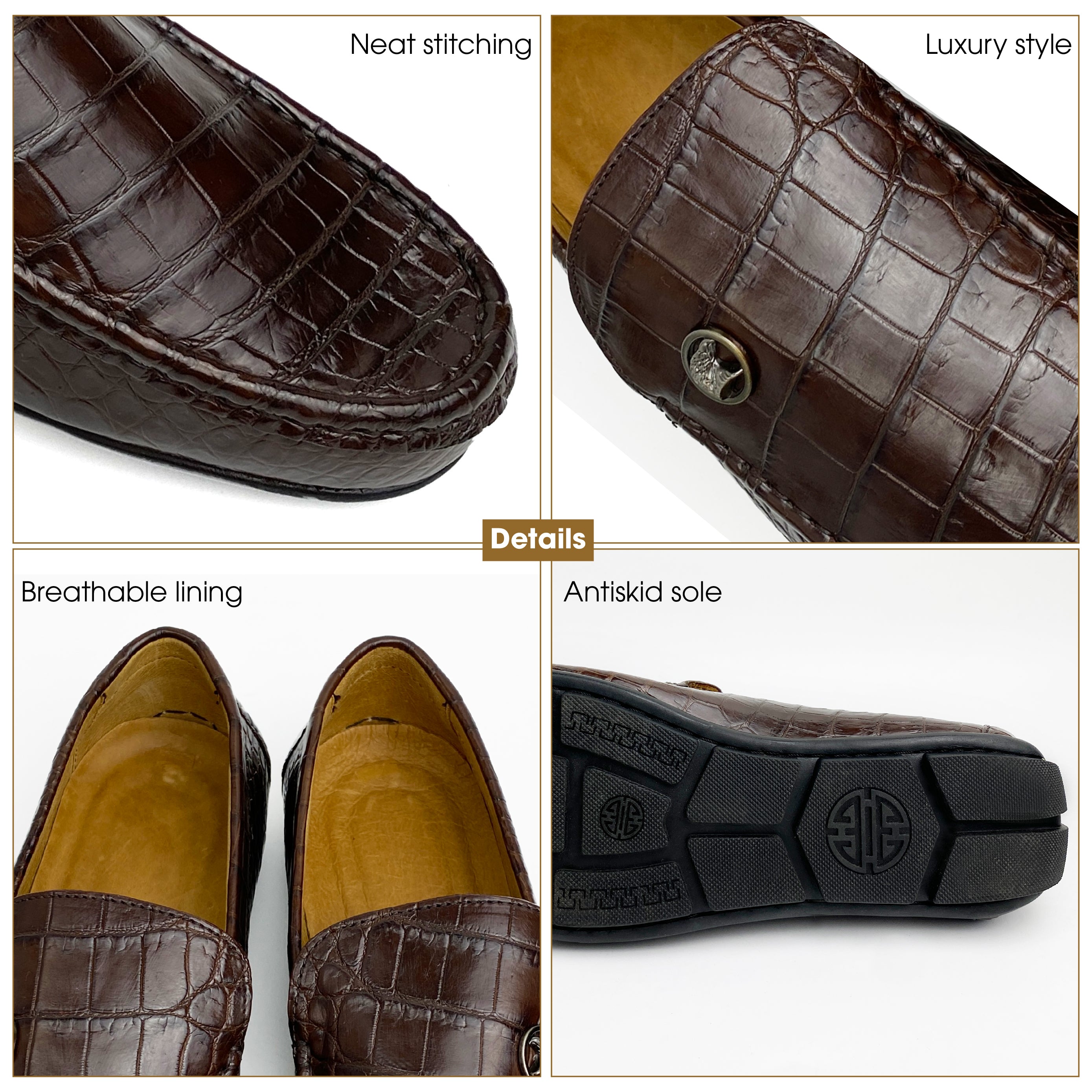 Brown Alligator Leather Moccasin Loafer | Crocodile Belly Skin Moccasin Loafer | SH93L42